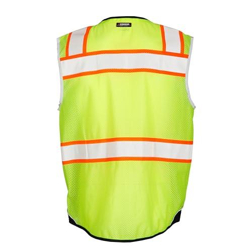 ML Kishigo Kishigo Unisex High Visibility Reflective Premium Black Series Black Bottom Vest 1515, Zipper Closure, Polyester, ANSI 107 Type R/Class 2, Construction, Utility, Waste Management (Lime, 3X)