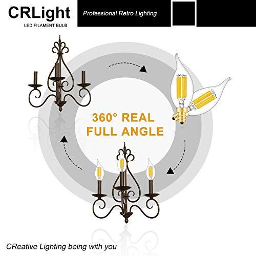 CRLight CRLight 6W LED Candelabra Bulb 3000K Soft White, 70W Equivalent 700LM, E12 Dimmable LED Chandelier Light Bulbs, Antique Edison Style CA11 Candle Flame Tip Clear Chandelier Light Bulbs, 8 Pack