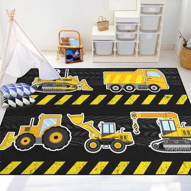 CDIWIDH Construction Rug for Boys Room - Cars Rugs for Kids Room, Construction Play Rug Car Carpet Kids Car Mat for Kids Toy Truck Rug Kids Rugs for Bedroom Boys Rug for Playroom 4.5x6 Feet