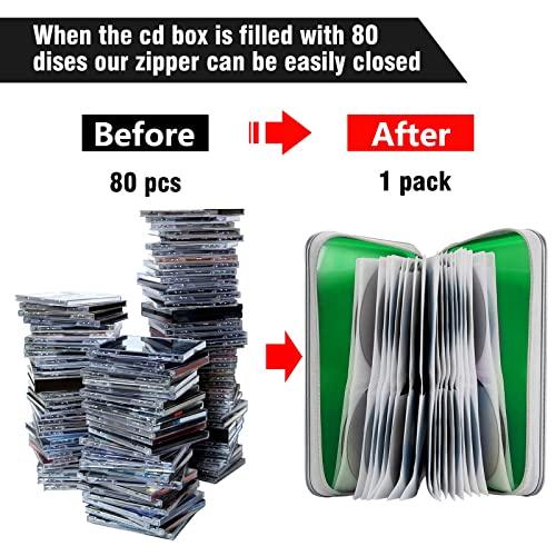 Siveit Siveit CD Case Holder, 80 Capacity CD/DVD Case Holders Wallet Hard Plastic CD DVD Disc Cases Storage Binder for Car Home Office Travel (Green)