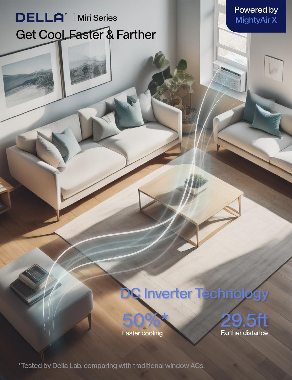 Della DELLA 10000 BTU Smart Inverter Window Air Conditioner Ultra Quiet AC Unit Cools up to 440 Sq.Ft, Works with Alexa, GEO Location, Energy Star Certified, Remote/Wi-Fi Enabled Control, Easy Install Kit