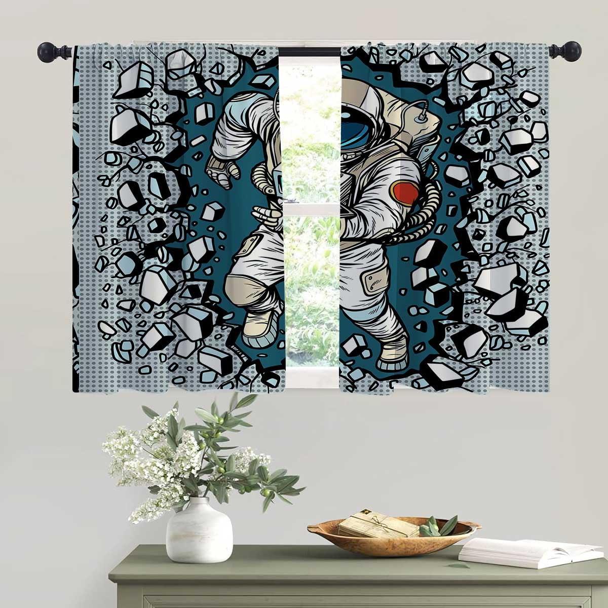 WHYATT Astronaut Large Window Curtains Cartoon Curtin Curtains for Door 63inch Width by 63inch Length