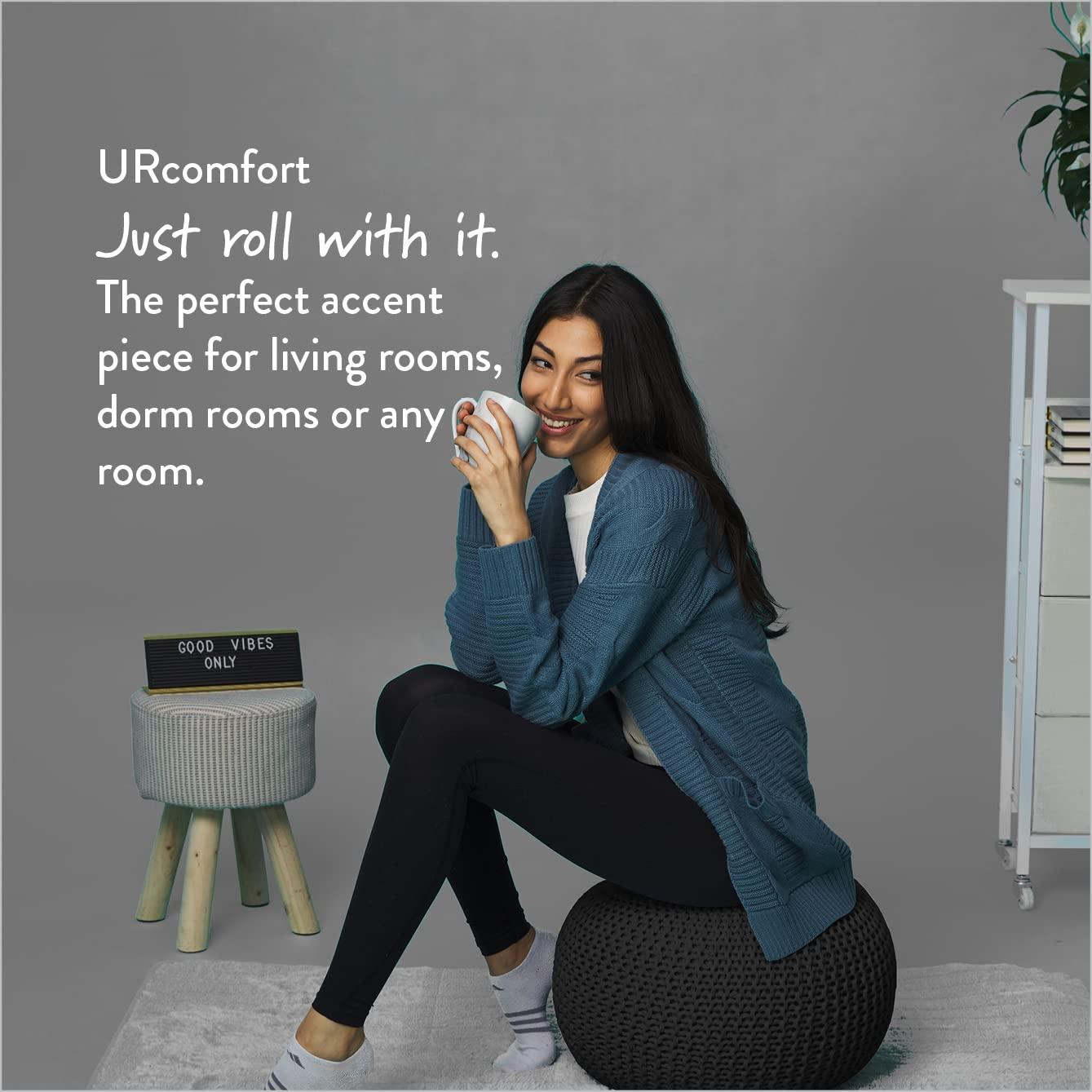 Urban Lifestyle Urban Lifestyle Round Knit Pouf - Hand Woven Cotton, Black