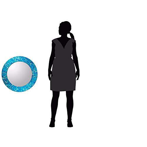 NOVICA NOVICA Blue Glass Mosaic Wood Framed Round Decorative Wall Mounted Mirror, Tropical Fusion' (Large)