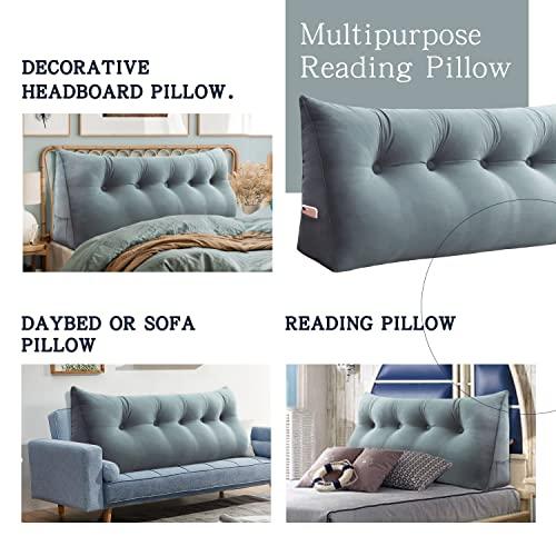 VERCART VERCART Large Headboard Pillow Wedge Bed Rest Reading Pillow Daybed Pillows Triangular Headboard Wedge Pillows Bolster Gap Filler Triangle Back Cushion Long Wedge Pillow, Velvet Light Gray Twin