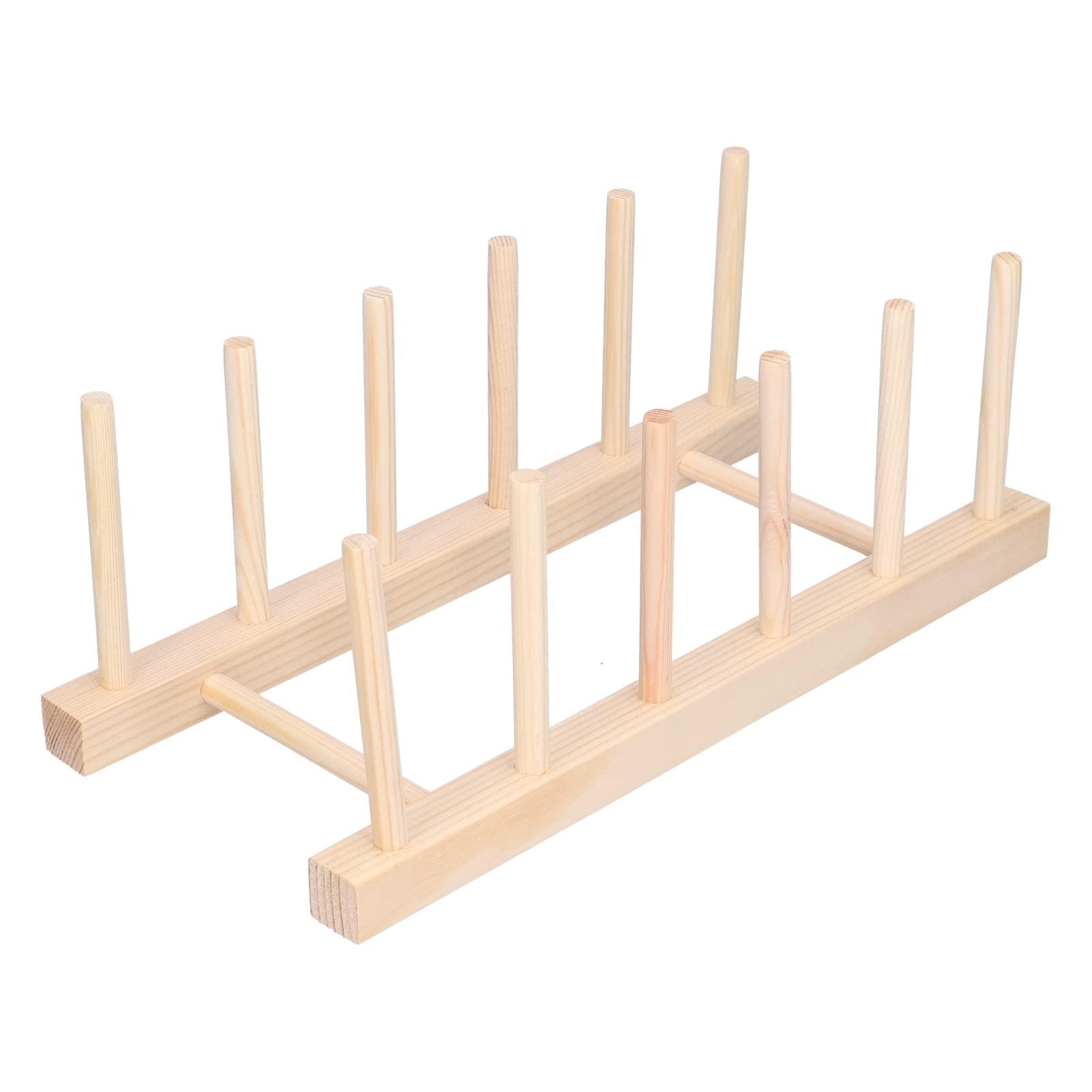 Cyrank Wooden Dish Rack,Dish Drying Rack Kitchen Storage Cabinet Organizer Plate Rack Stand Pot Lid Holder,Pine Wood Dish Rack for Bowl Pot Lid,Cutting Board(28cm)
