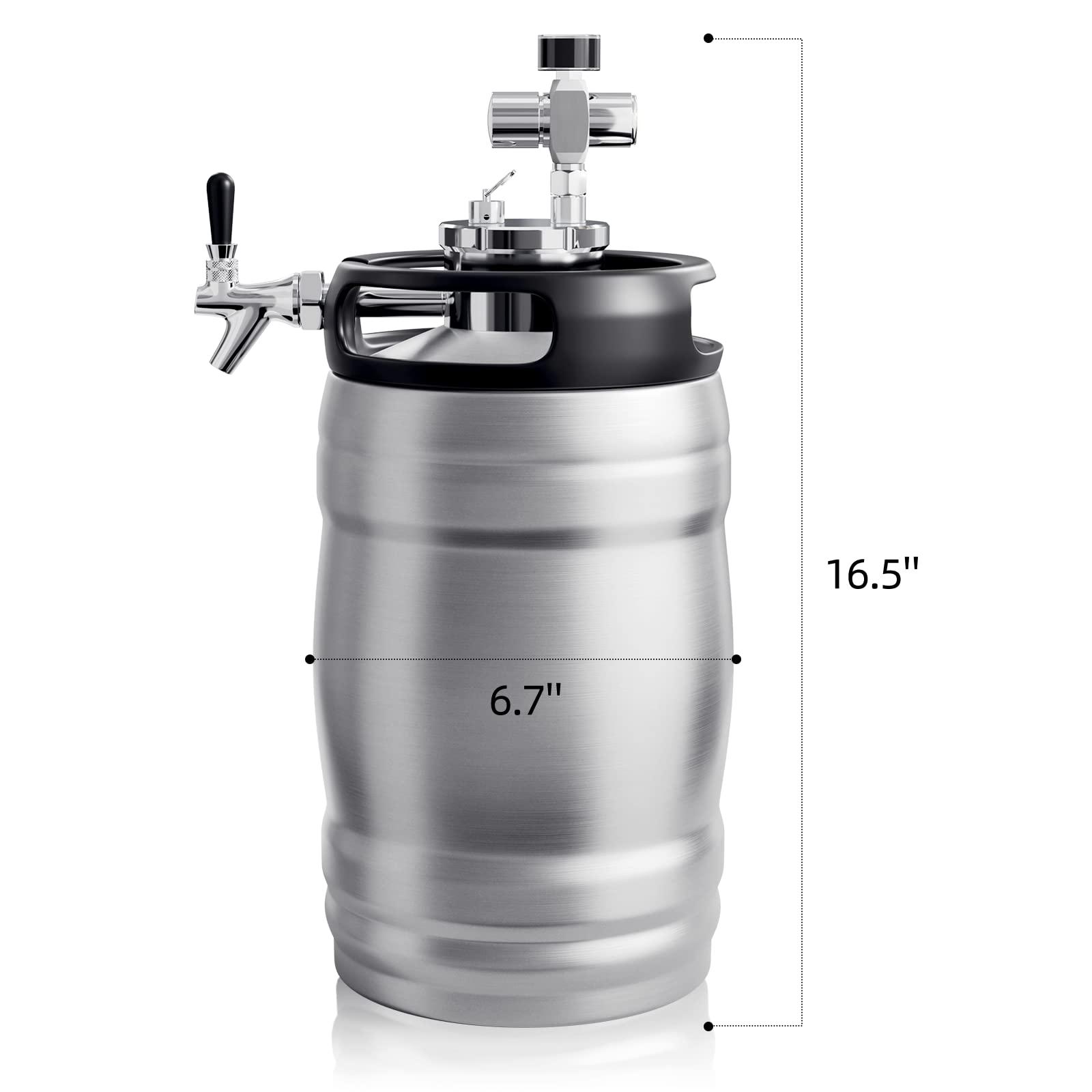 TMCRAFT TMCRAFT 1.3 Gal Double-Walled Beer Keg Growler, Pressurized Home Beer Dispenser System with Detachable Keg Spear Keep Fresh and Carbonation for Craft Beer Draft/Homebrew