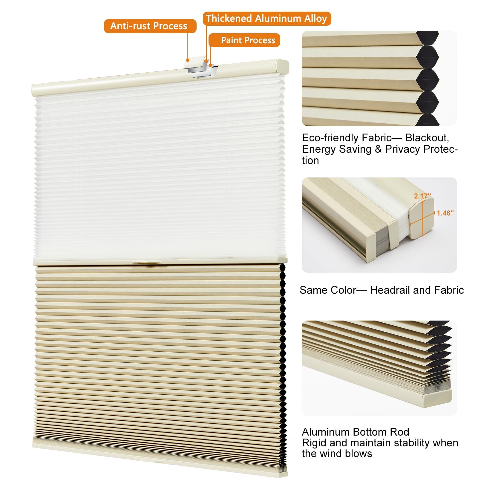 Persilux Persilux Top Down Bottom Up Cellular Cordless Shades with Sheer, Blackout Honeycomb Window Blinds for Windows Shade, Noise Reduction Room Darkening Cellular Blinds & Shades (76"W x 54"H, Light Beige)