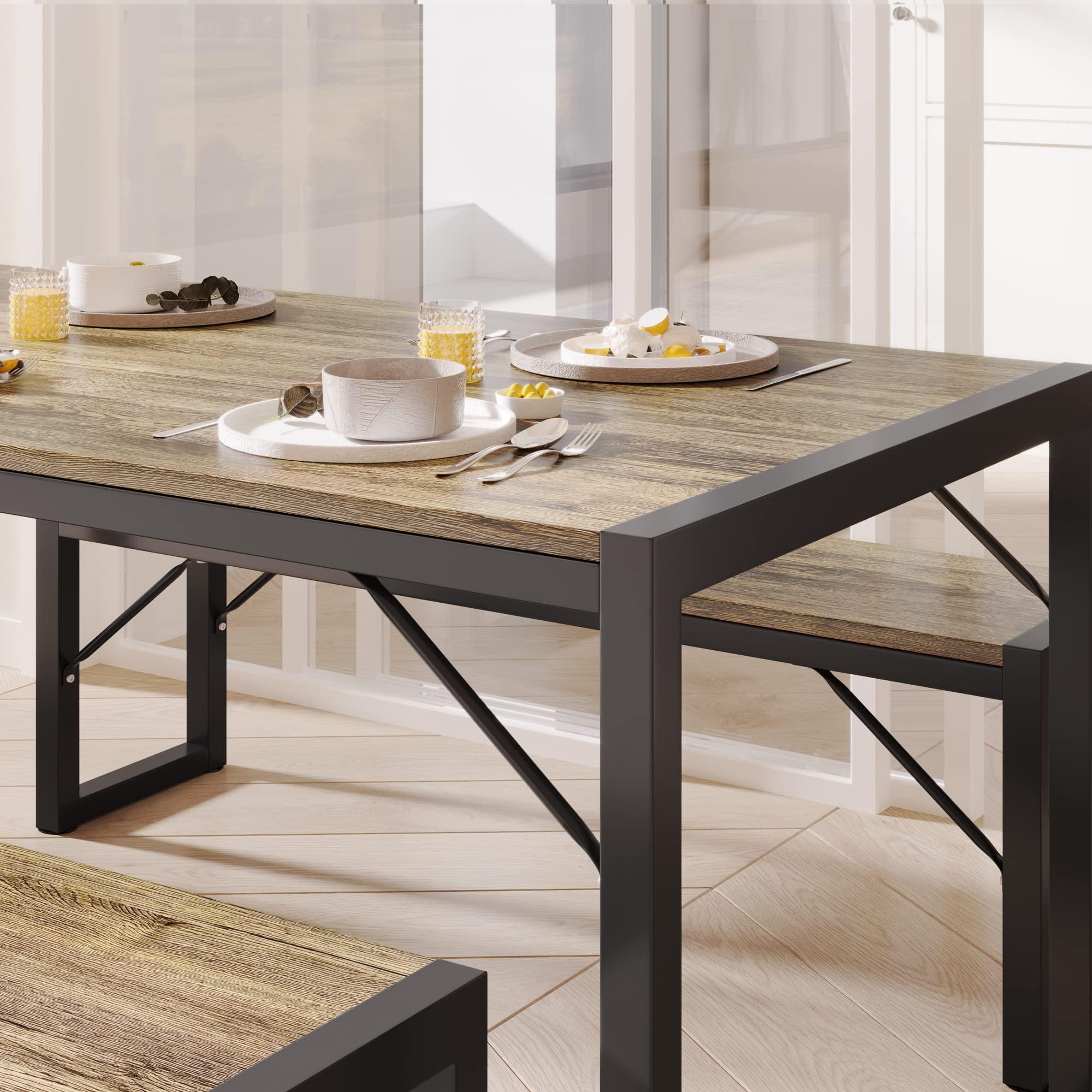 Gizoon Gizoon 45.5\" Dining Table Set for 4, Kitchen Table Set with 2 Benches, Dining Room Table Set with Metal Frame & MDF Board, Space-Saving Dinette for Kitchen, Dining Room -Grey