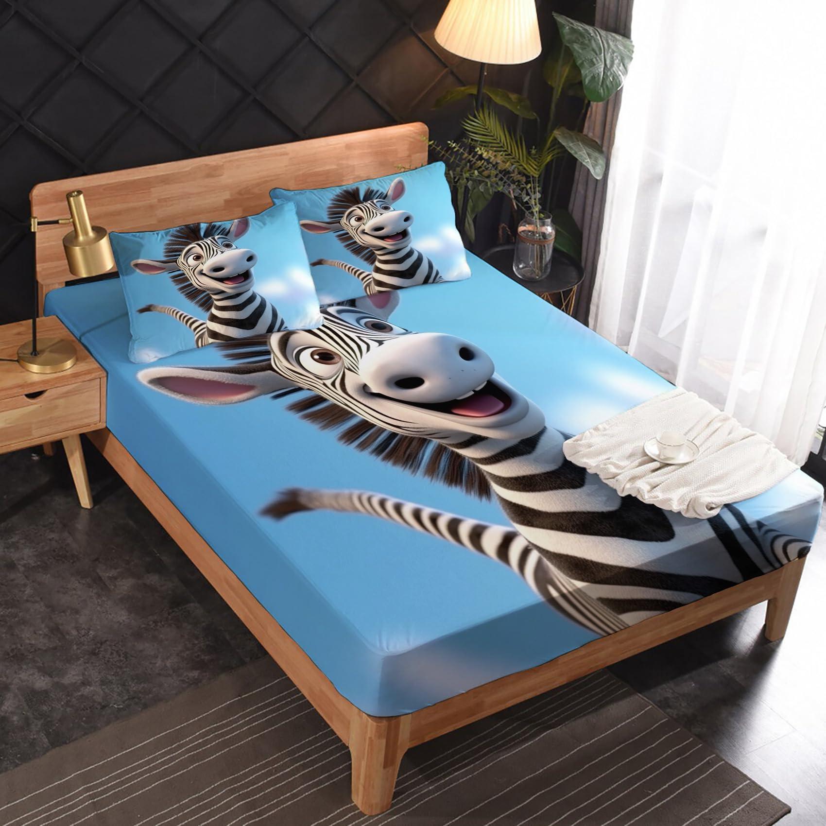 zcsm zcsm Zebra Sheets Twin XL Sheet Sets - Kids Cartoon Animal Bed Sheets, Soft Microfiber & Deep Pocket & Wrinkle Free Patterned Bedding Sheets & Pillowcases, 1 Fitted Sheet, 1 Flat Sheet, 1 Pillow Case