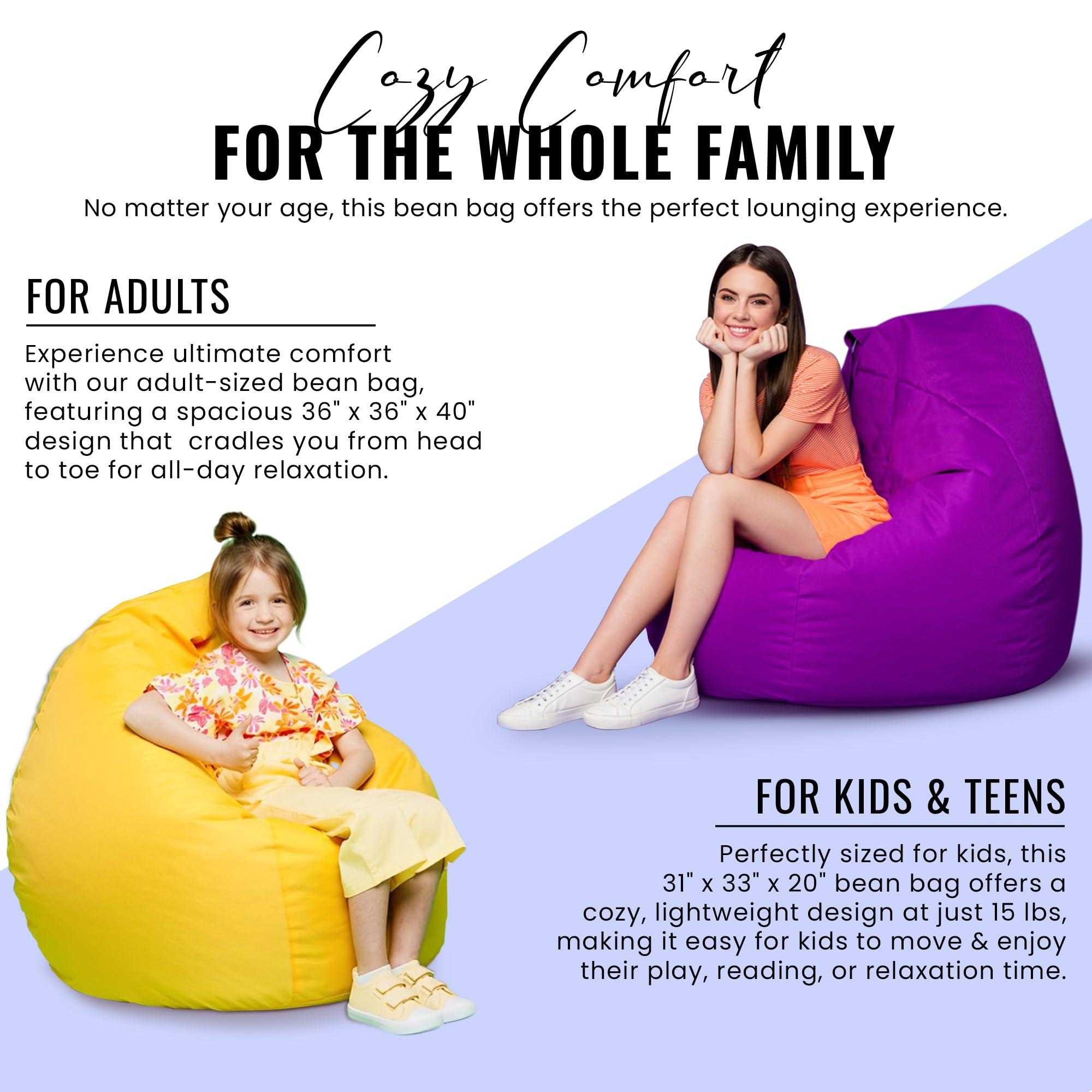 Bean Products Bean Products Small Vinyl Bean Bag Chair | Filled w/Polystyrene Beads & CertiPUR Foam | Made in USA | 31”W, 33”L, 20”H | 15lb | Available in 2 Sizes | Perfect for Teens & Kids | Purple