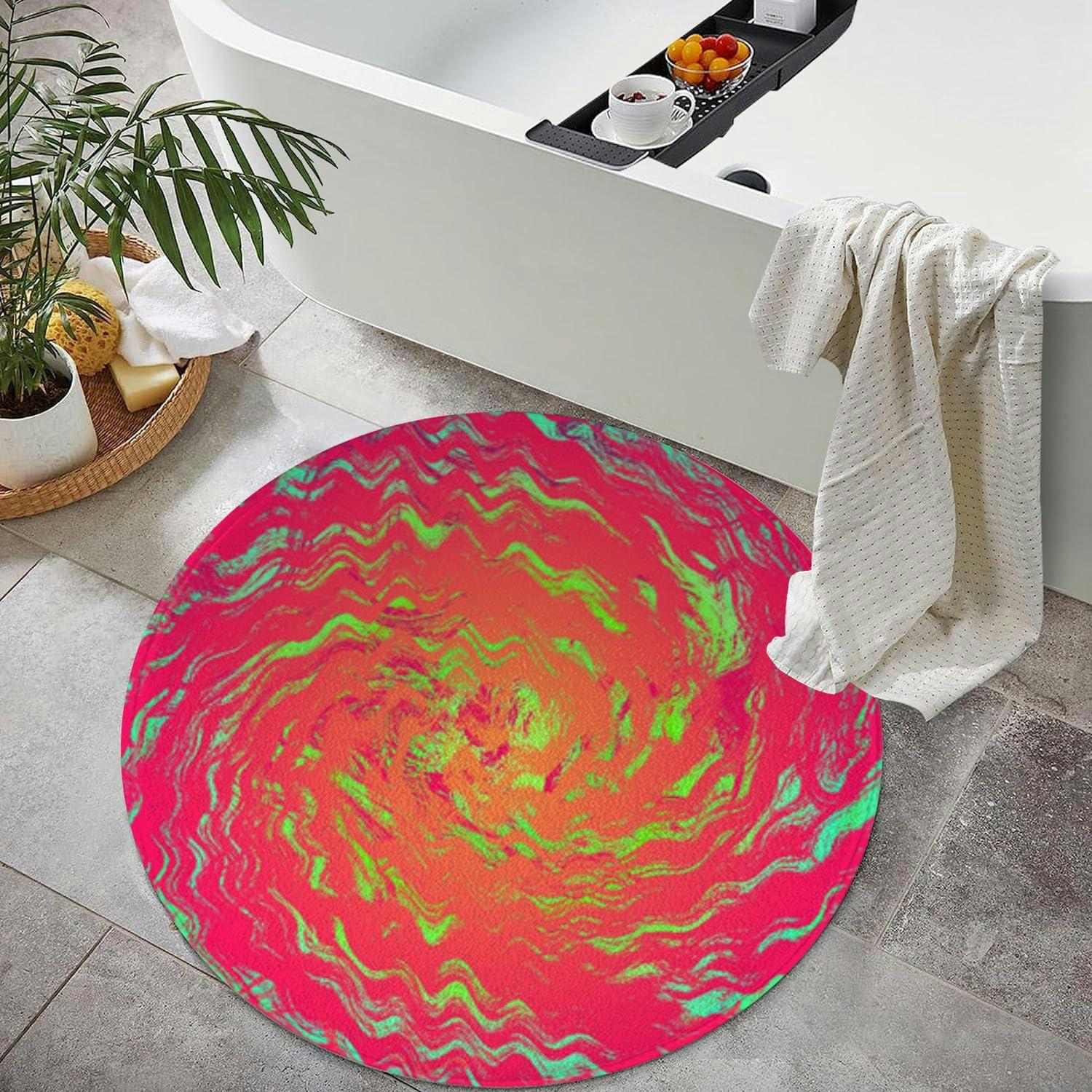 TIAYOUORTY Small Round Rug 3ft Circular Circle Rugs Round Bathroom Entryway Bedroom Kitchen Washable Area Rug Carpet 3 Feet Twirl Orange Abstract Style Rug