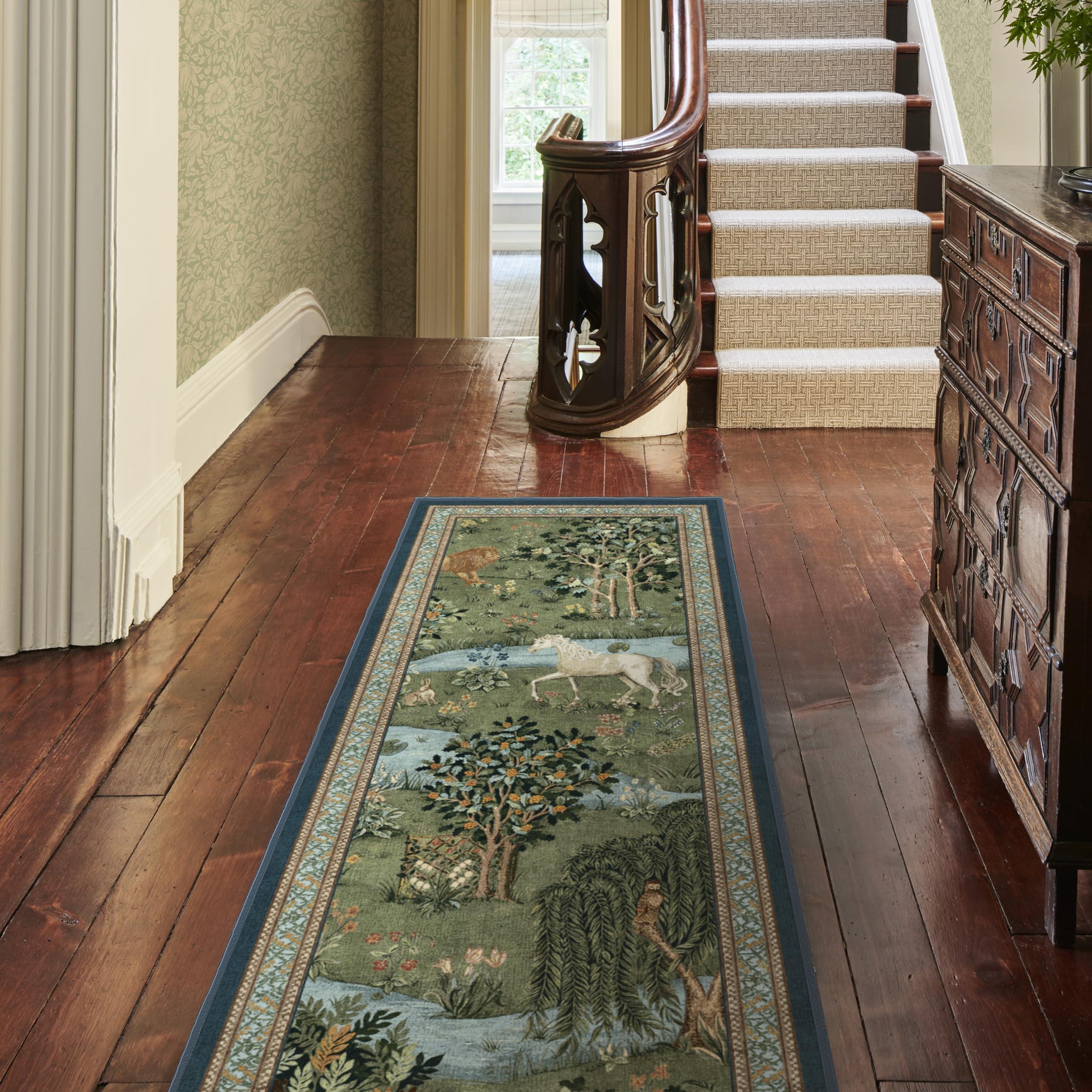 RUGGABLE RUGGABLE x Morris & Co Washable 2x7 Runner Rug, Owl & Willow Green, Premium Rugs for Hallway, Kitchen, Entryway, Living Room, Bedroom, Office with Gripper Non Slip Pad
