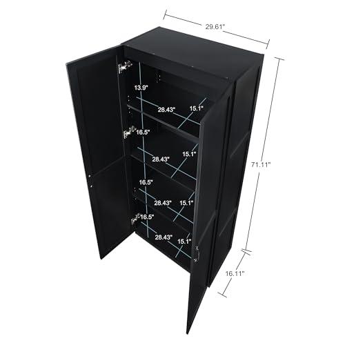 Manhtattan Comfort Manhattan Comfort Hopkins Modern Freestanding Storage Closet with 7 Adjustable Shelves & Soft Close Doors, Multipurpose Wardrobe Cabinet for Bedroom,Bathroom, Garage, Kitchen, Pantry, 72" High, Black