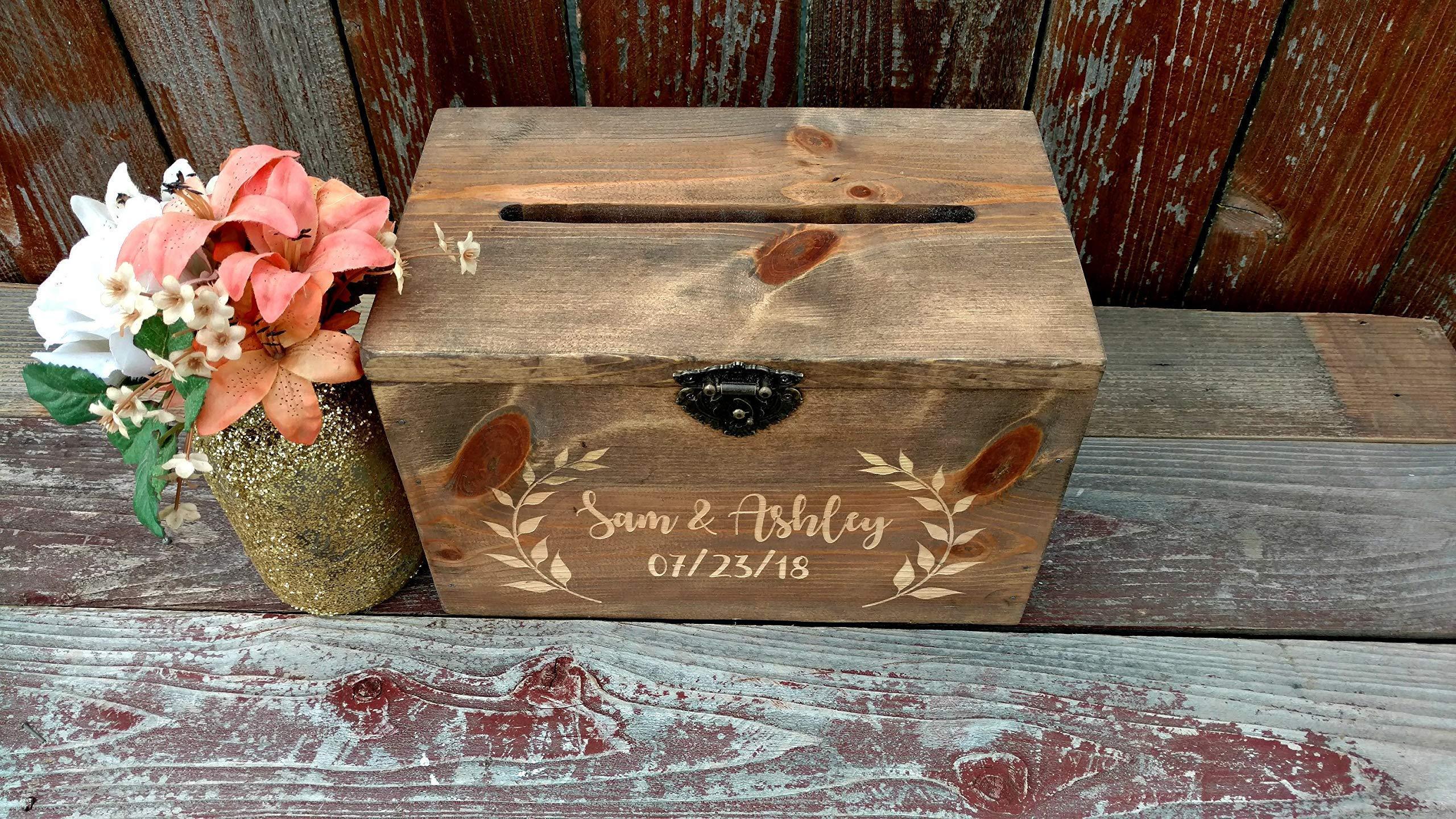Generic Wedding Card Box Engraved Wood Personalized Front Holds Wedding cards with Slit and Lock