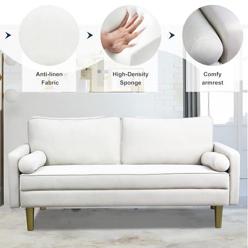Hdxdkog Hdxdkog Linen Loveseat Sofa with Two Side Storage Pockets,Modern Small Love Seats Furniture Comfy Couch for Living Room, Upholstered 2 Seater Sofa for Small Apartment (Beige W/Side Pockets, 66.9 Inch)