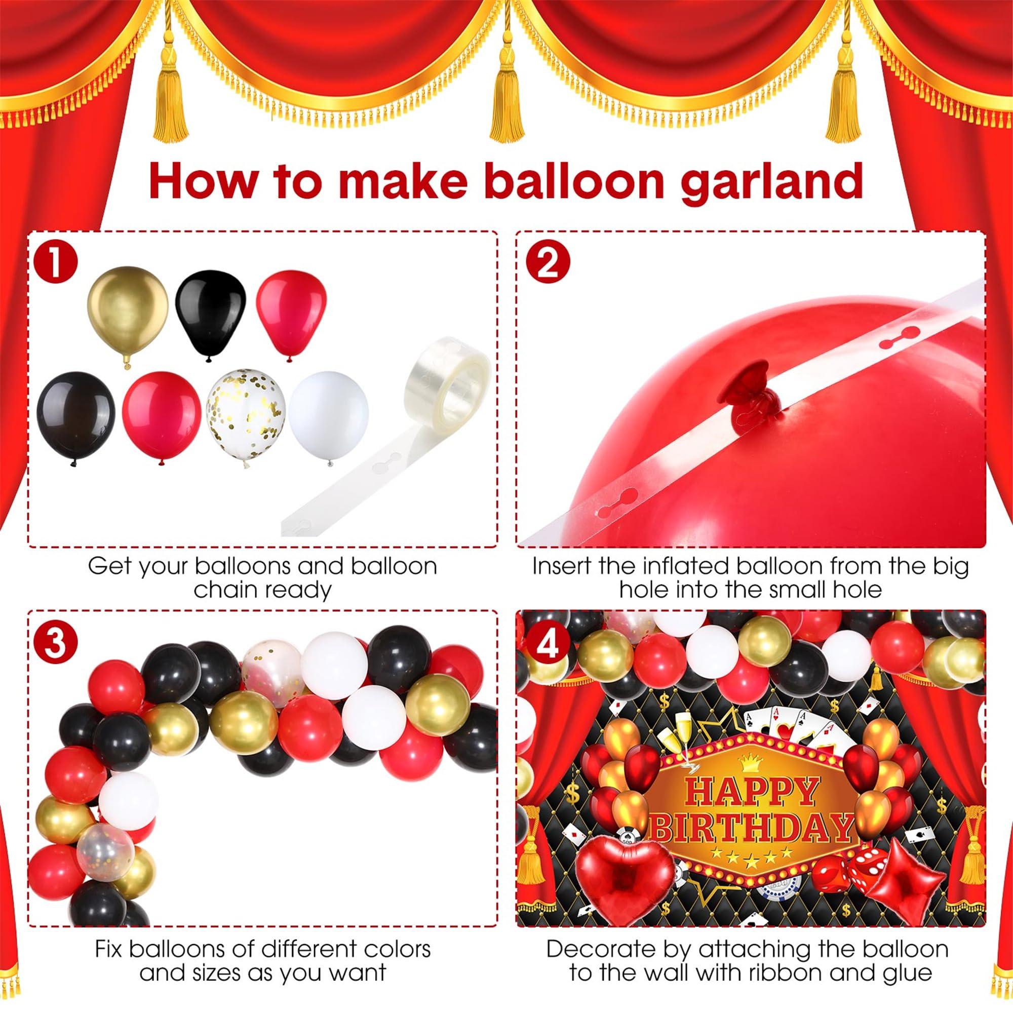 HyDren 239 Pcs Casino Theme Party Decoration Poker Birthday Decoration Las Vegas Party Supplies Include Casino Backdrop, Balloon Garland Kit, Tablecloth Napkin Tableware Set for Las Vegas Night Poker