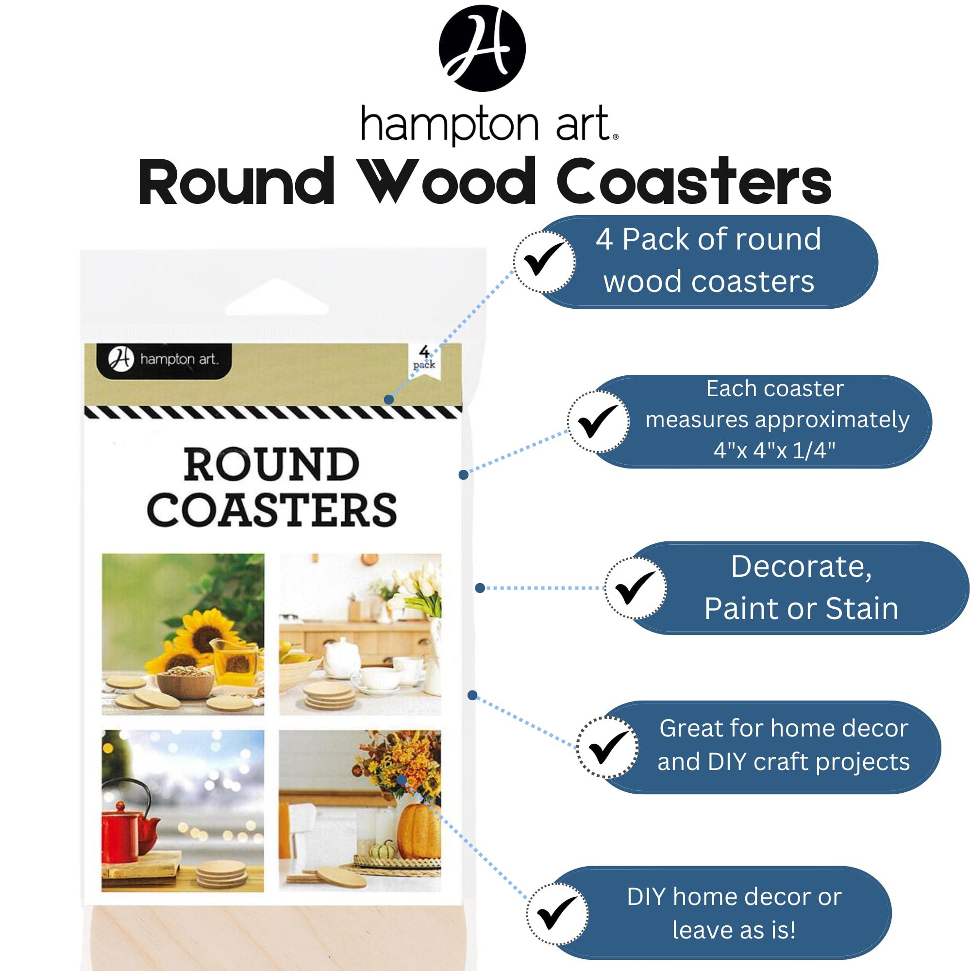 Hampton Art Hampton Art Coasters Round 6Mm 4Pc, Wood Coasters, Wooden Coasters, Wood Coaster Blanks, DIY Blank Coasters for Crafts, Wood, for Crafts