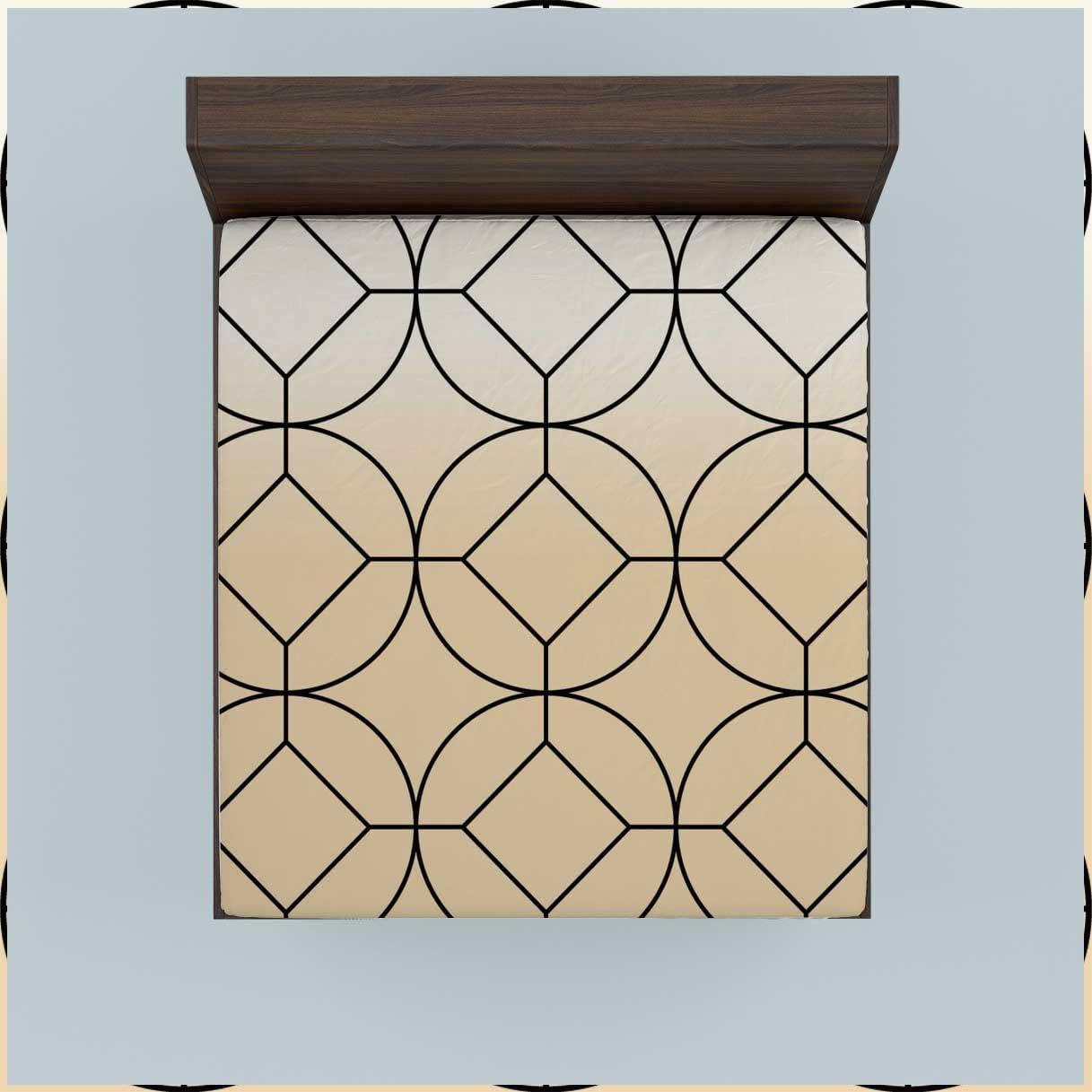 WHYATT California King Jersey Knit Sheets Cream Coloured,Abstract Geometric Lines Fitted Top Sheets Wrinkle Free California King