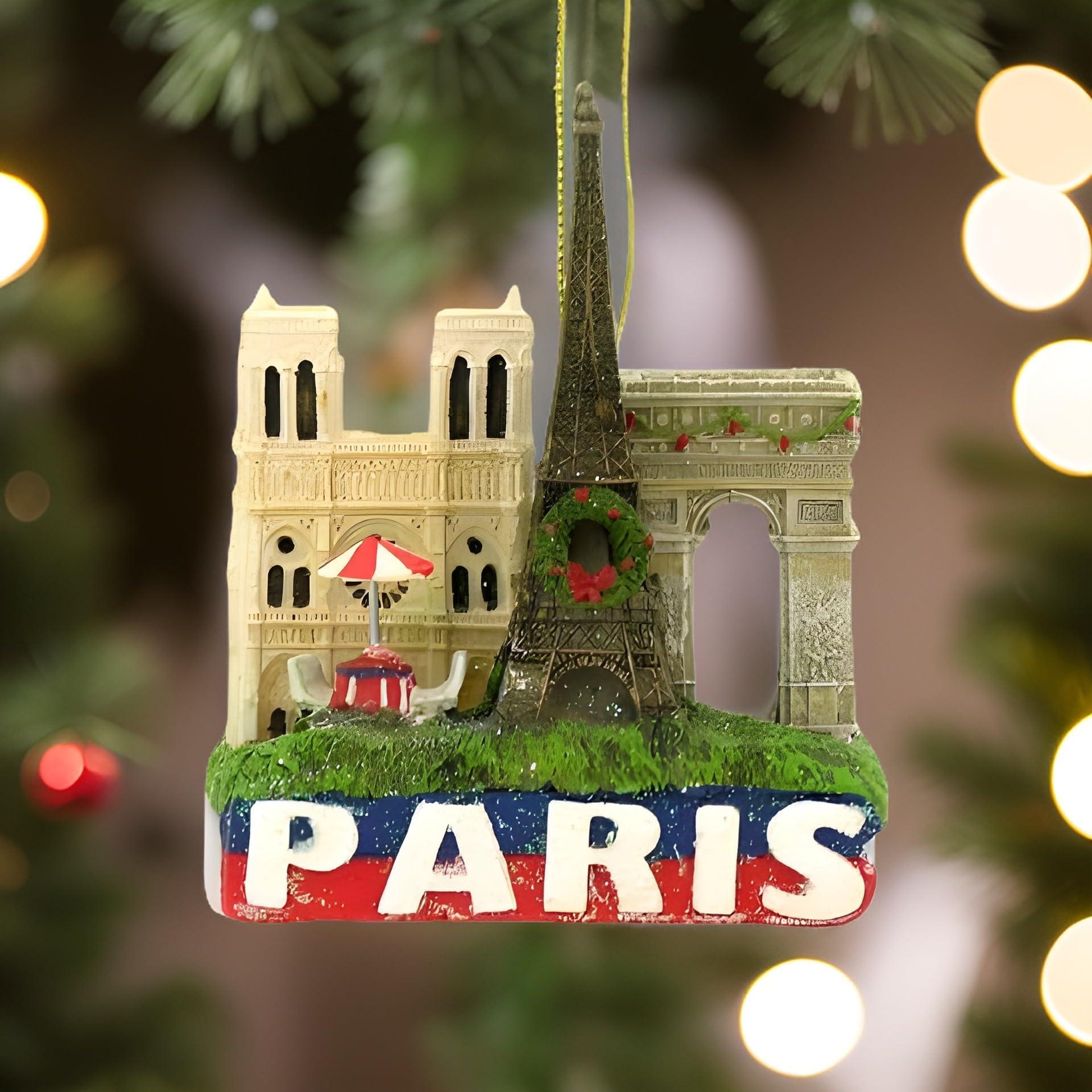 City-Souvenirs Paris Christmas Ornament Eiffel Tower with Arc de Triomphe and Notre Dame, 3 Inches
