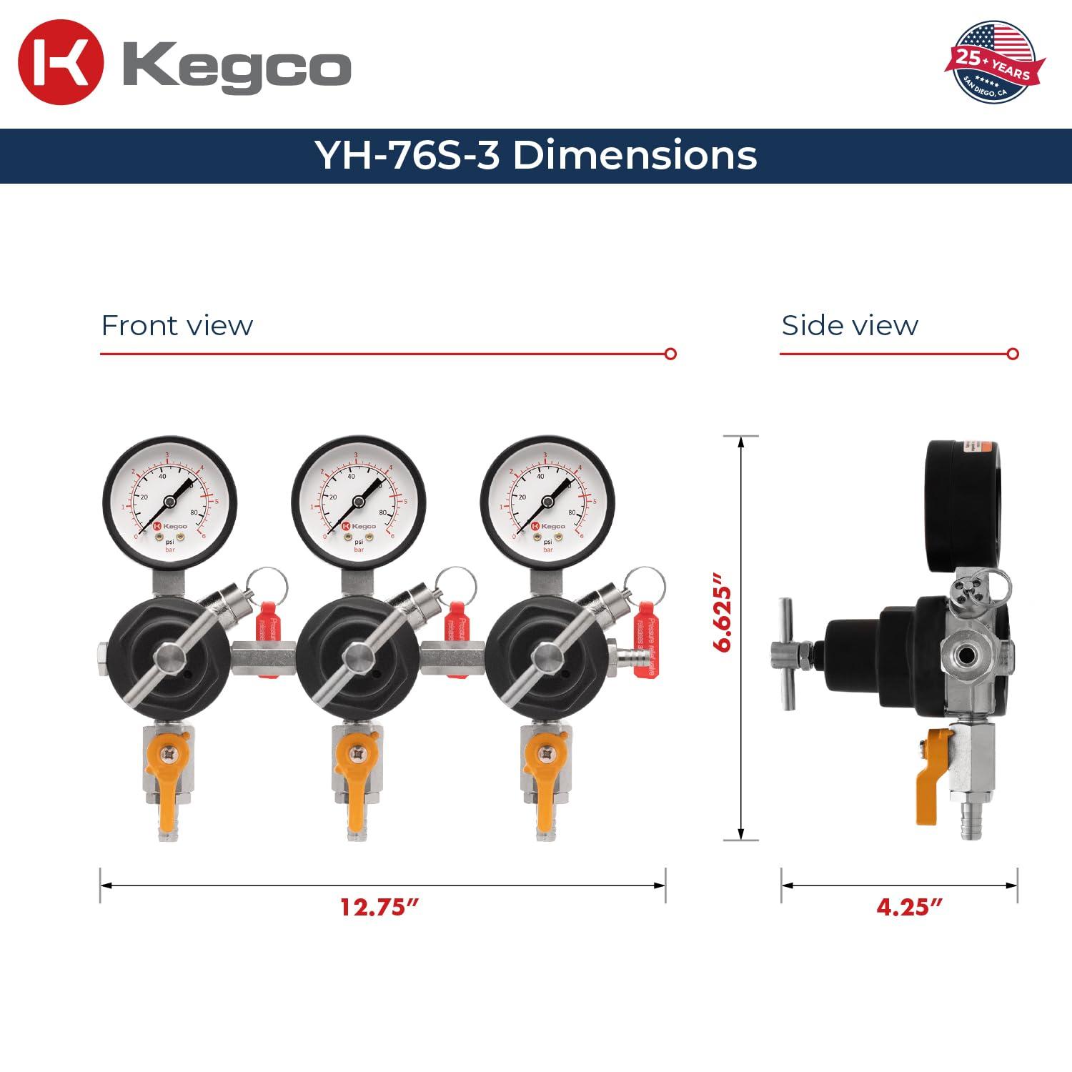 Kegco Kegco Secondary Regulator, Triple Gauge, Chrome