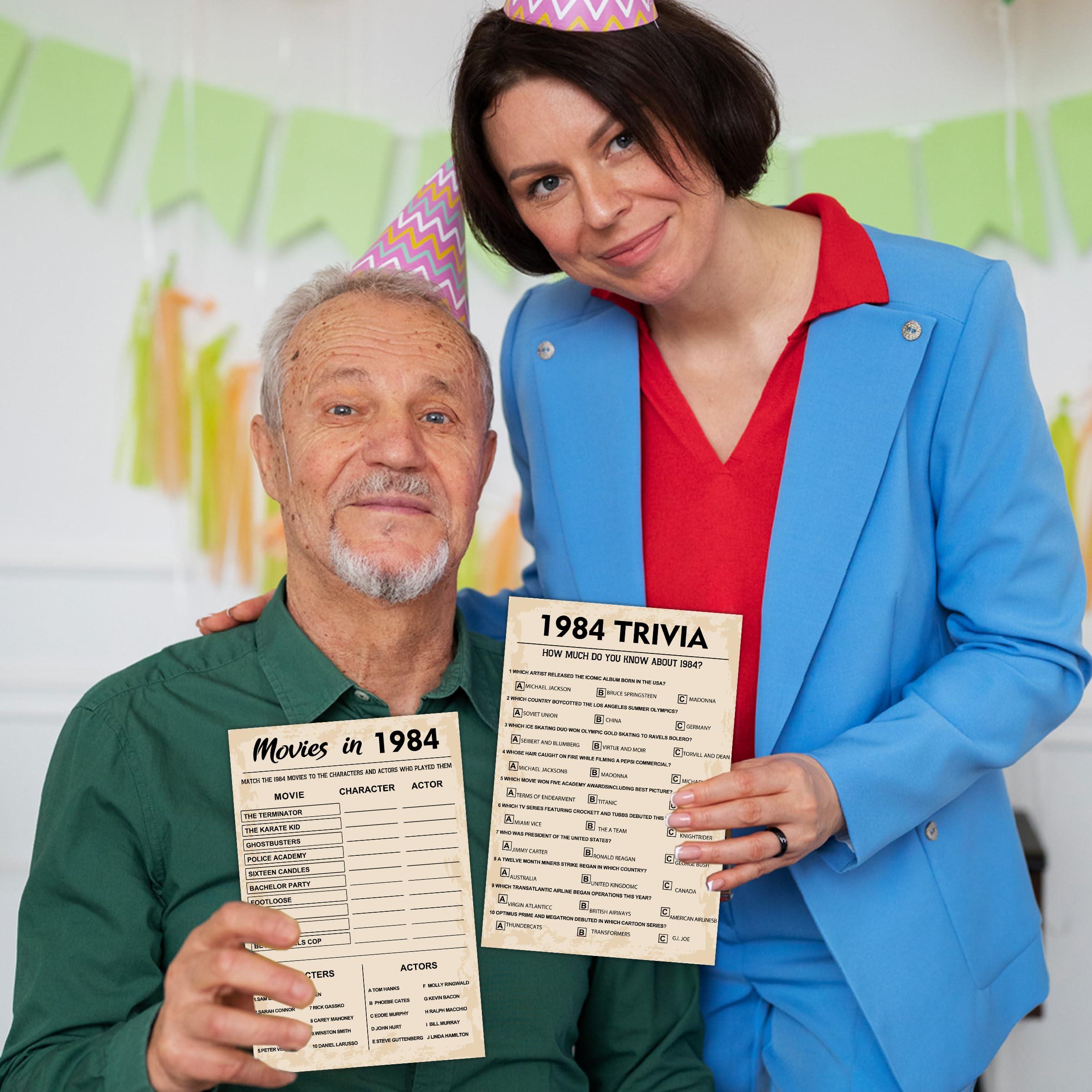 QUPT 40th Birthday Party Games, Set of 3 Activities for 10 Guests, Born in 1984 Games Bundle, Birthday Party Supplies for Adults, Pack of 30 Cards