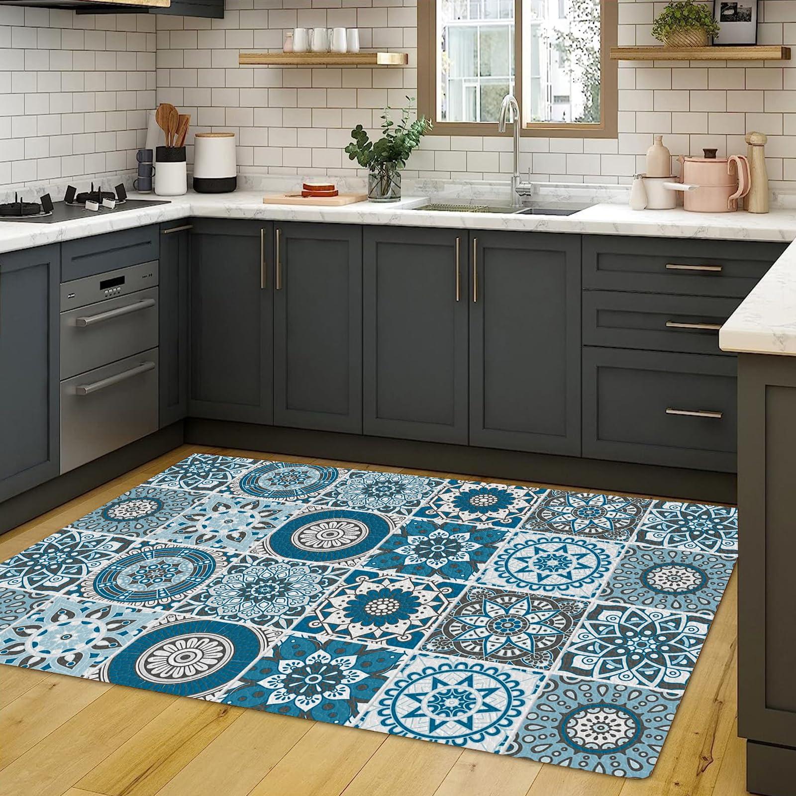 TuLdys TuLdys Boho Floral Kitchen Mats Cushioned Kitchen Floor Rugs and Mats, 3x4ft/36x48in, Modern Bohemian Non Slip Pu Waterproof Leather Comfort Standing Mat for Kitchen Office Home Laundry
