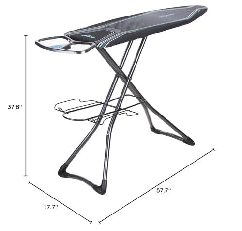 Minky Minky Homecare Ergo Plus Prozone Ironing Board Made in UK Freestanding Full Size Iron Table with Heat Reflective Cover, Thick Felt Underlay and Large 48" x 15" Ironing Surface (Gunmetal and Blue)