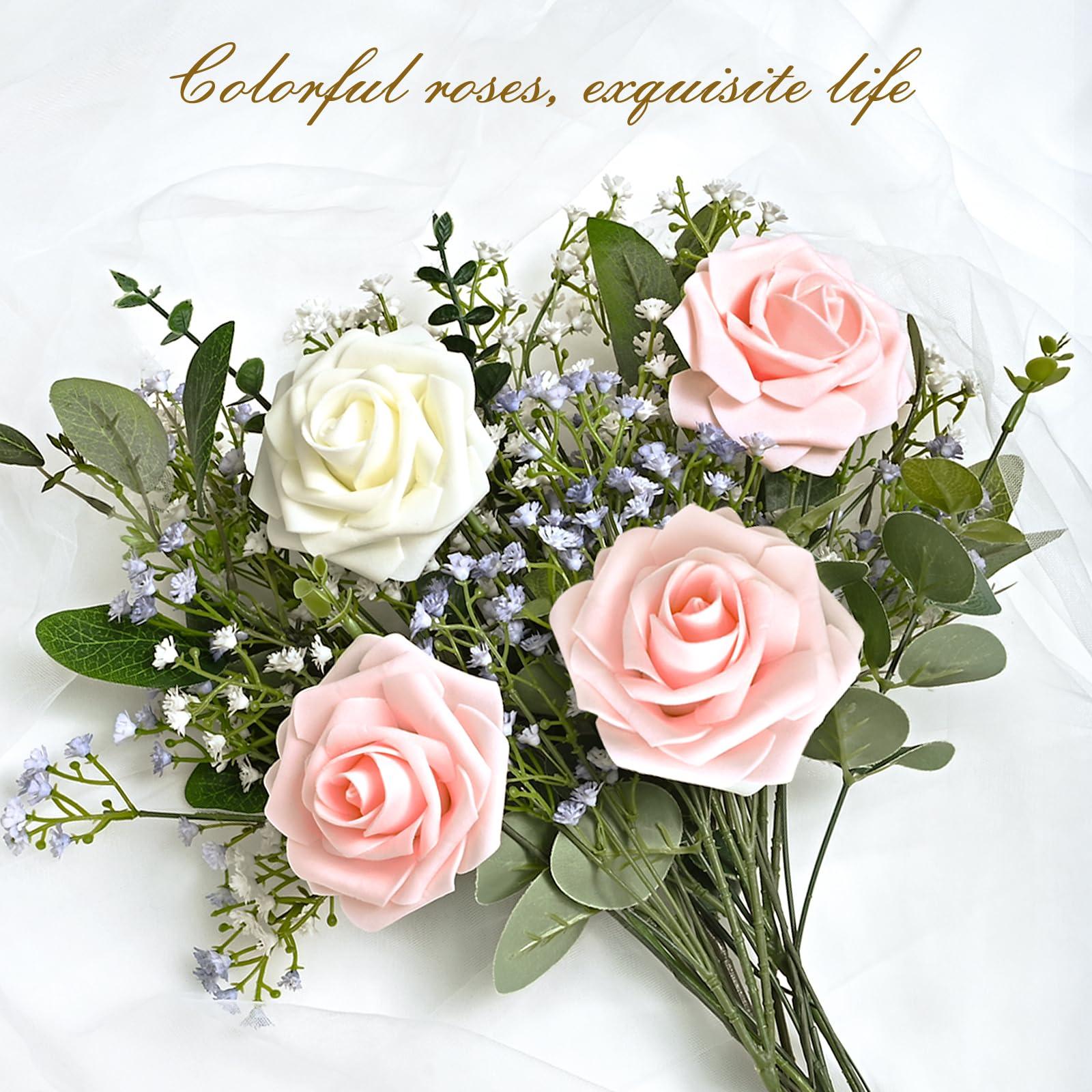 BLEUM CADE BLEUM CADE 36Pcs Artificial Flowers Fake Roses with Stems, Pink Boxed Foam Roses for DIY Bouquets Centerpieces Wedding Party Arrangement Bridal Shower Decor