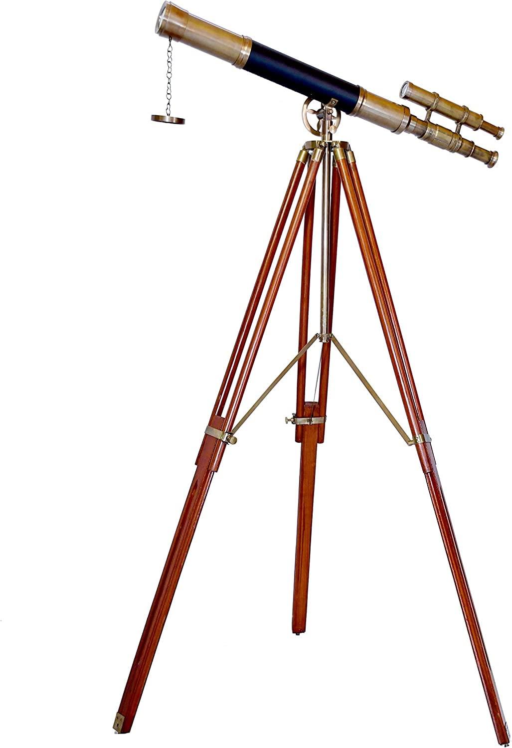 NAVIROCK Antique Brass Telescope for Bird Watching Nautical Telescope Designer Telescope with Wooden Tripod Floor Standing Telescope - NAVIROCK