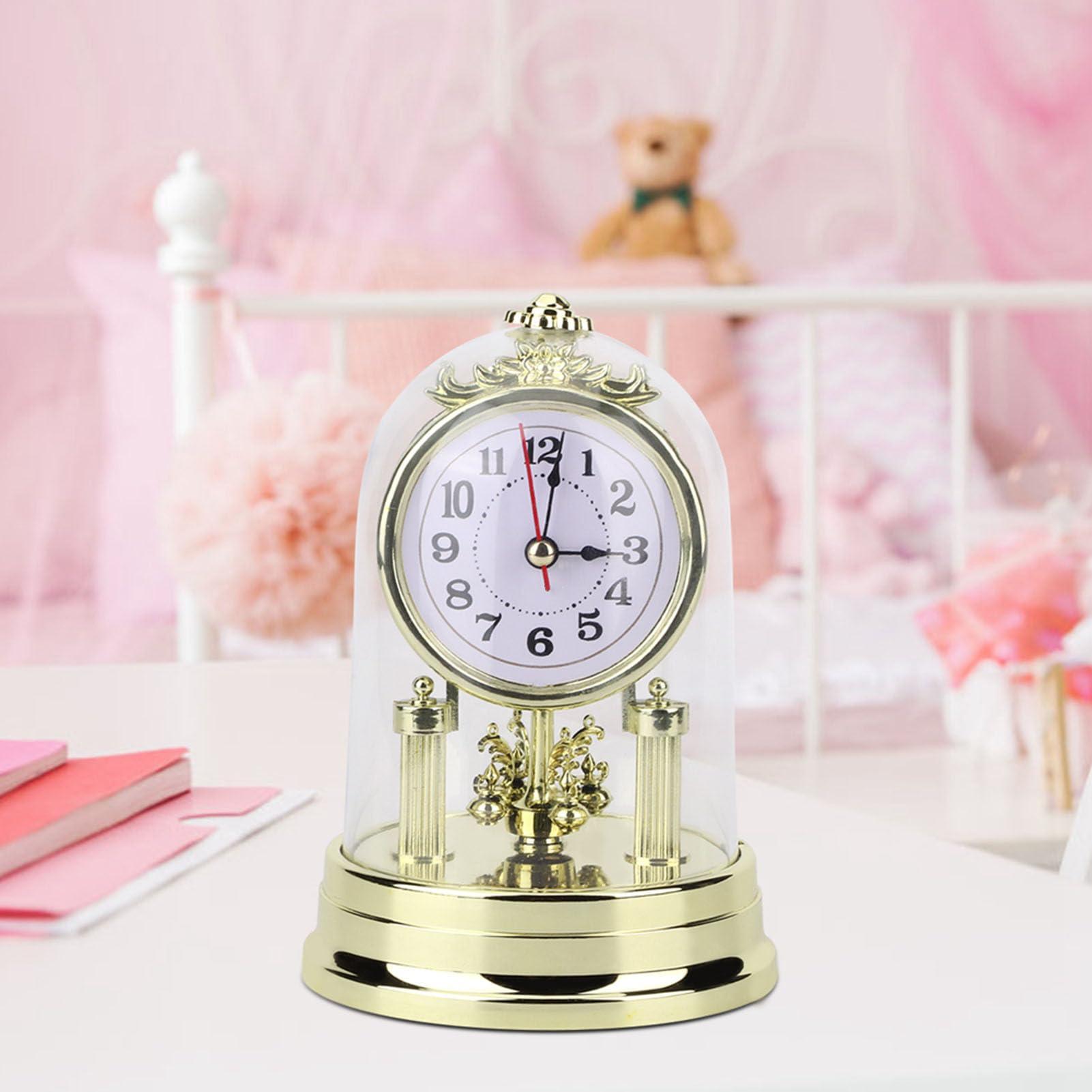 Honio Honio Clock Retro Glass Desk Clock Antique Room for Mute Retro Cover Stand Retro Decorated Table Clock Sundial Clocks (Gold)