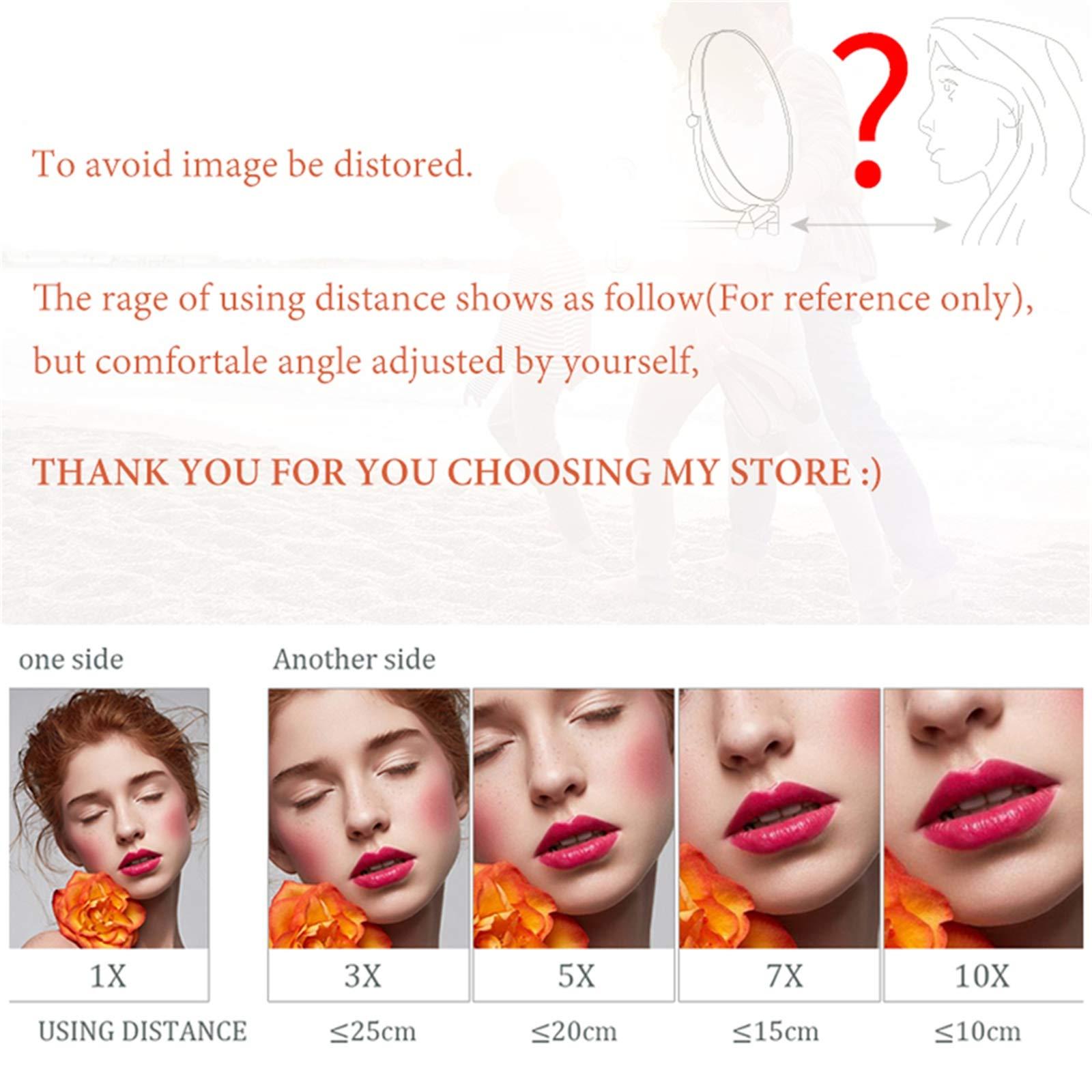 DMNSDD Double Sided Makeup Mirror with Lights and Magnification, 8 inch Brass Bathroom Wall-mounted LED Vanity Mirror, 360 Swivel Extendable Mirror,Rose gold,10X