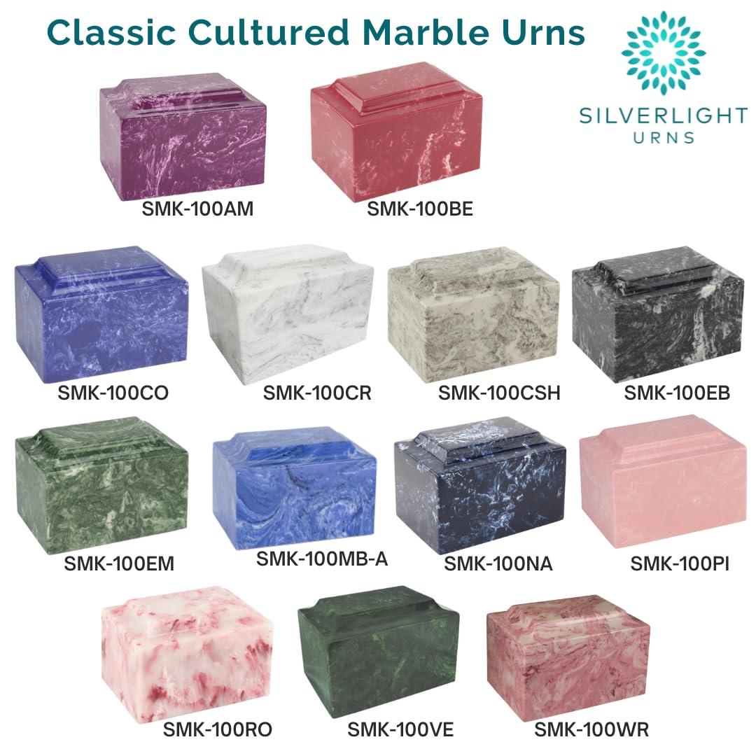 Silverlight Urns Emerald Classic Cultured Marble Cremation Urn for Ashes, Green, Adult Sized Urn for Human Ashes, Ground Burial, Home Memorial and Funeral Cremation Urn