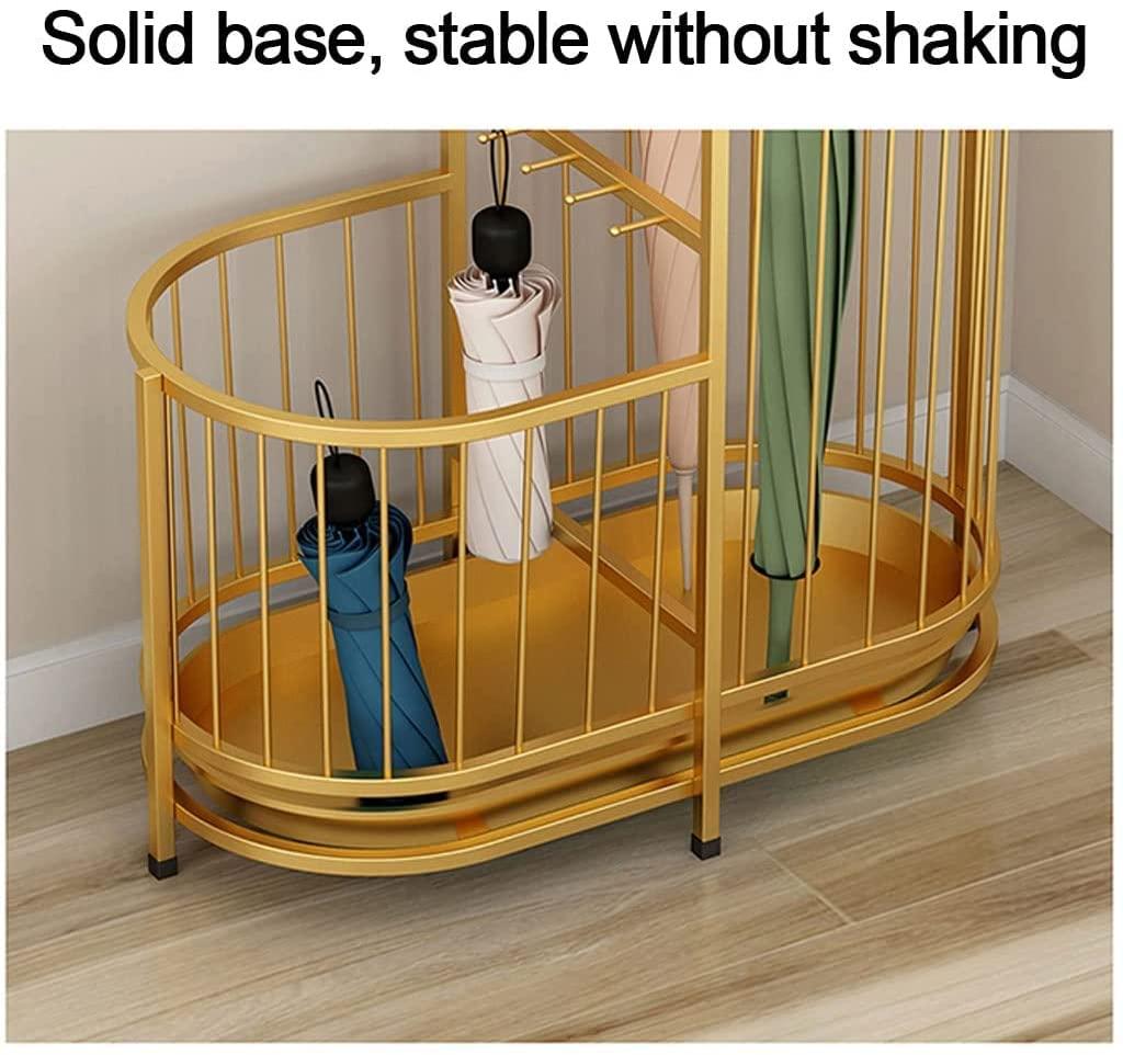 KYTGFH KYTGFH Umbrella Stand, Modern Metal Umbrella Rack, Umbrella Stand Holder for Entryway, Umbrella Stands Indoor with Drip Water Tray and 5 Fixing Hooks, Walking Stick Holders Part,Gold,Large