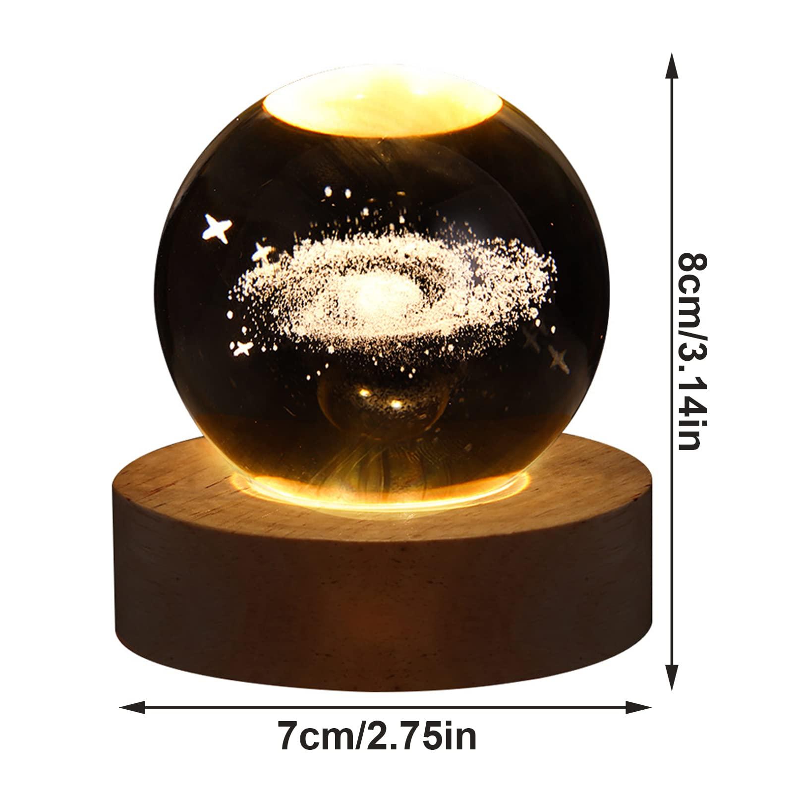 KWQBHW Crystal Balls Night Light 3D Galaxy Planet Moon Balls Night Light with Wooden Base Glass Balls Night Lamp as a Birthday Gift for Kids Boys and Girls(#3)