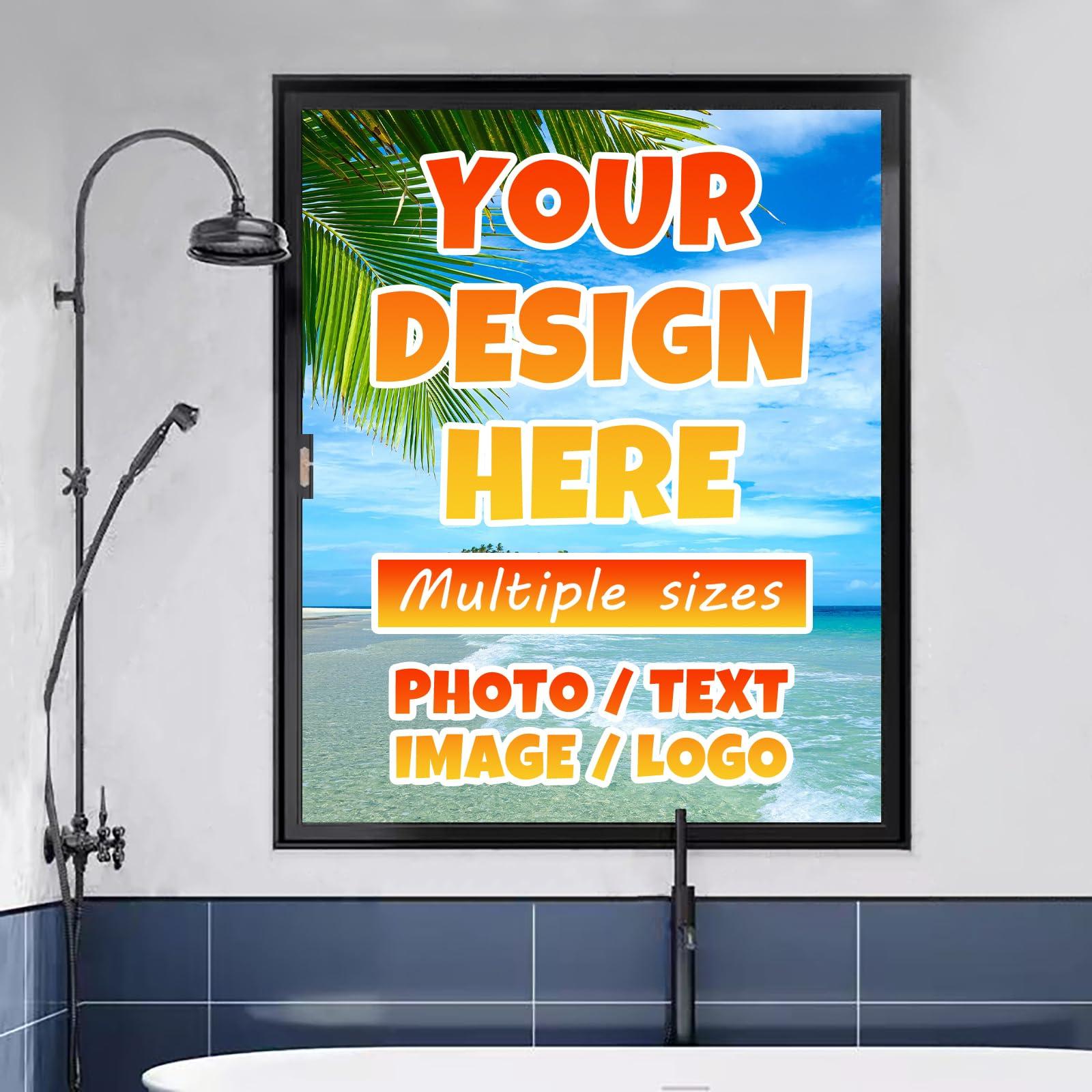 Blinshir Custom Business Sign, Window Store Logo, Operation Hours, Personalized Window Film with Photo Text, Frosted Window Advertising Sticker for Living Room Bathroom Glass Door Sign 18 x 79 in