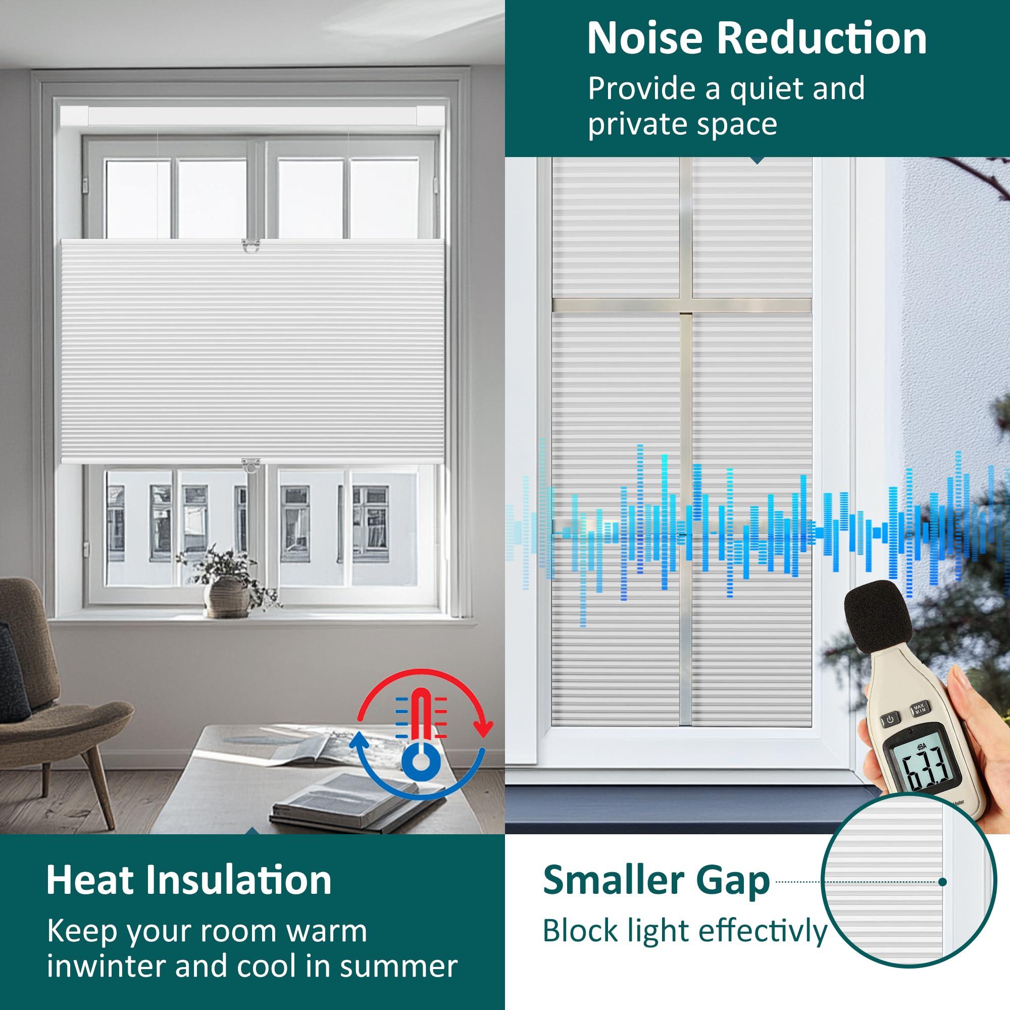 PQRSHADE PQRSHADE Top Down Bottom Up Shades Cordless Cellular Shade, No Drill No Tools Blackout Honeycomb Blinds Pull Down Skylight Shades for Ceiling28.5" W x 78" H,White