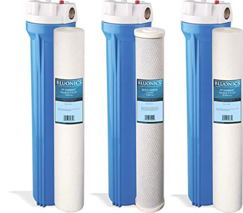BLUONICS Bluonics Powerful Whole House & Well Water System 55W UV Ultraviolet w/Sediment & CTO Carbon with Solid Blue Housing 2.5\"x20\" Ideal for Residential and Commercial Use with City/Municipal or Well Water