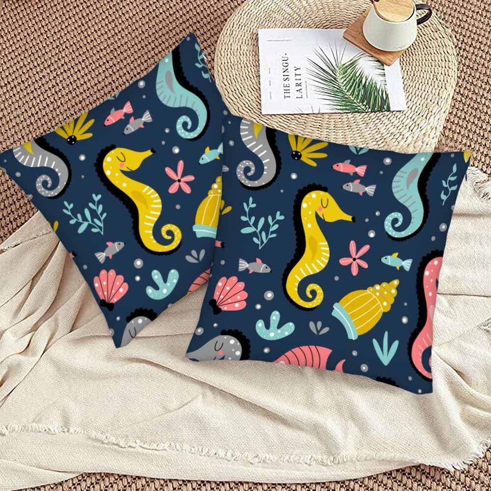 IBILIU IBILIU Cartoon Sea Animals Pillow Covers 26x26 Inch Set of 2,sea horse sea shells fish ocean animals Polyester Throw Pillow Cases Cushion Covers for Bedroom,Sofa,Couch - No Insert