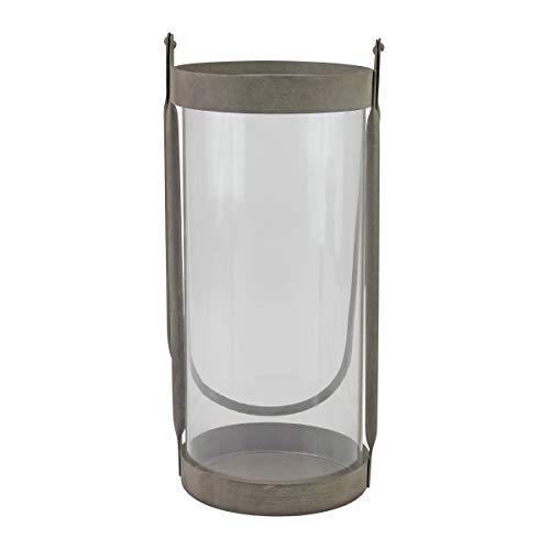 Stonebriar Stonebriar Industrial Glass Cylinder Hurricane Candle Lantern with Rustic Zinc Metal Frame and Handle, Gray