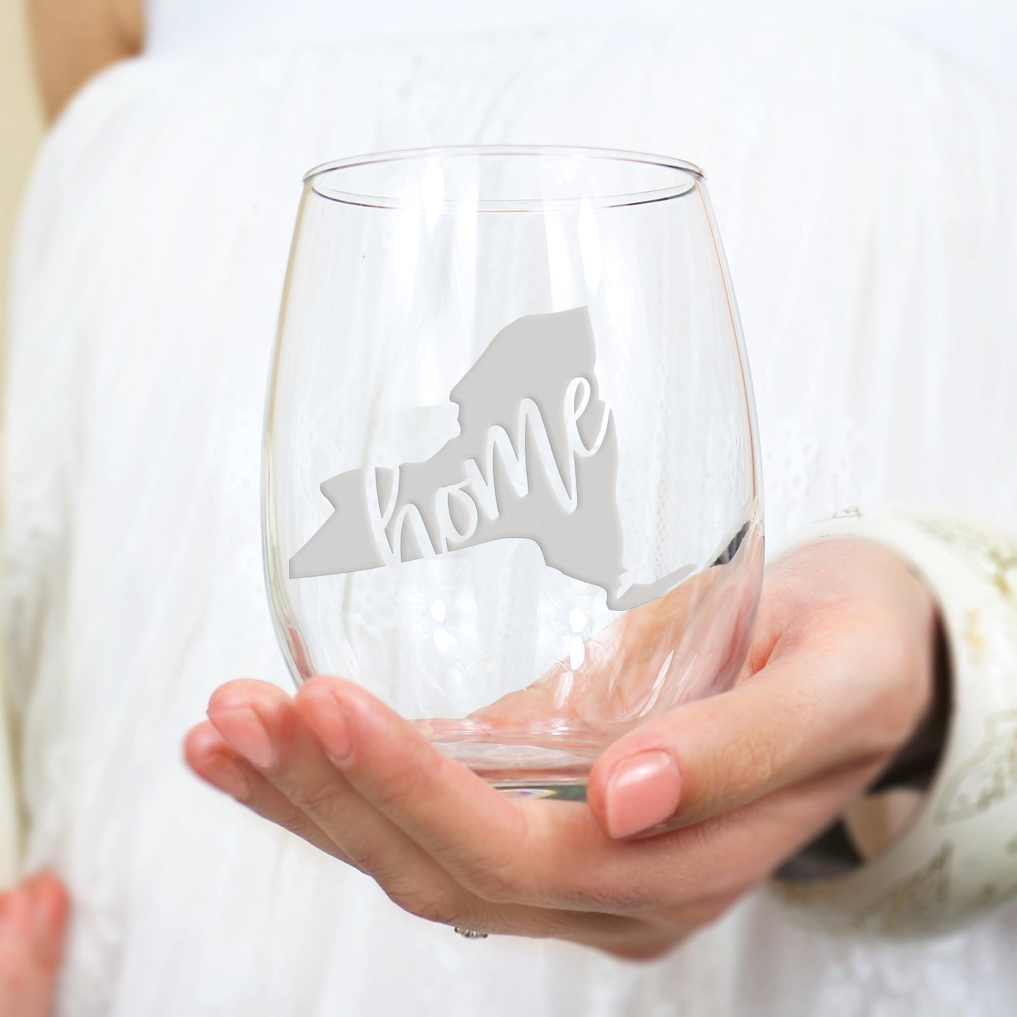 LOL Glass New York State Stemless Wine Glass - New York Gift, New York Wine Glass, New York Fan Gift