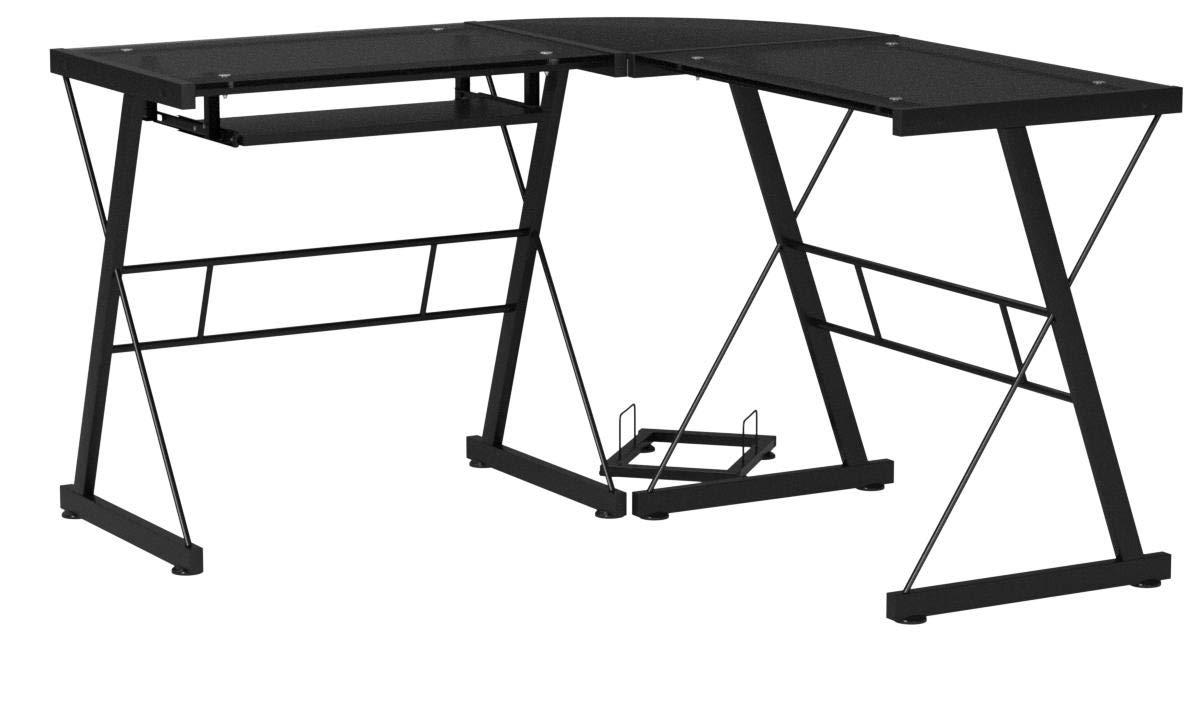 BestOffice L Shaped Computer Desk,Gaming Desk Home Office Corner Desk Toughened Glass Writing Study PC Modern Executive Table with Keyboard CPU Stand for Kids Student Women Men