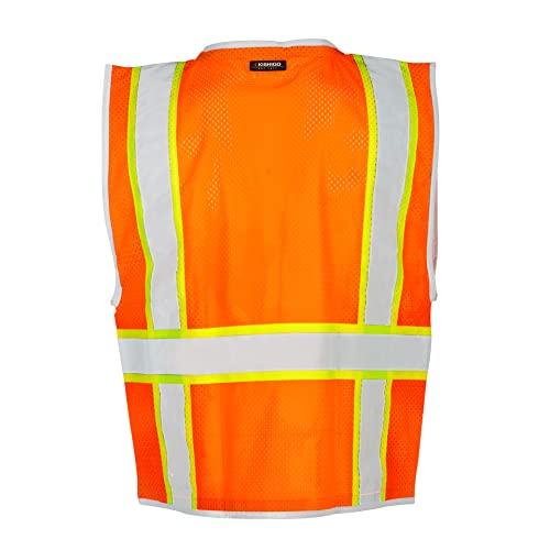 Kishigo Kishigo Premium Brilliant Series Heavy Duty Unisex Reflective Safety Vest 1511, ANSI Type R / Class 2 Compliant, 6 Pockets Including Radio & Pencil Pocket, Silver Lining & Trim (Orange), Small