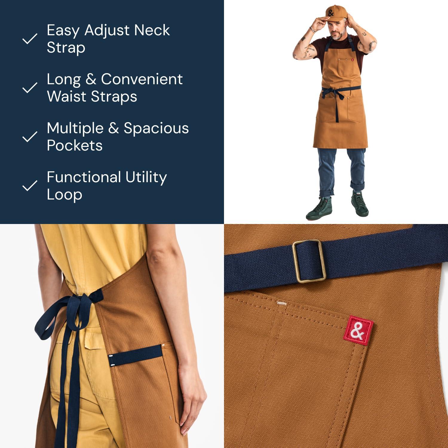 hedley & bennett hedley & bennett Essential Apron - Professional Chef Apron with Pockets - Kitchen Apron for Men - Grilling Apron - Chef Aprons for Men - Apron for Women - 8oz 100% Cotton Canvas Fabric - Denver Brown