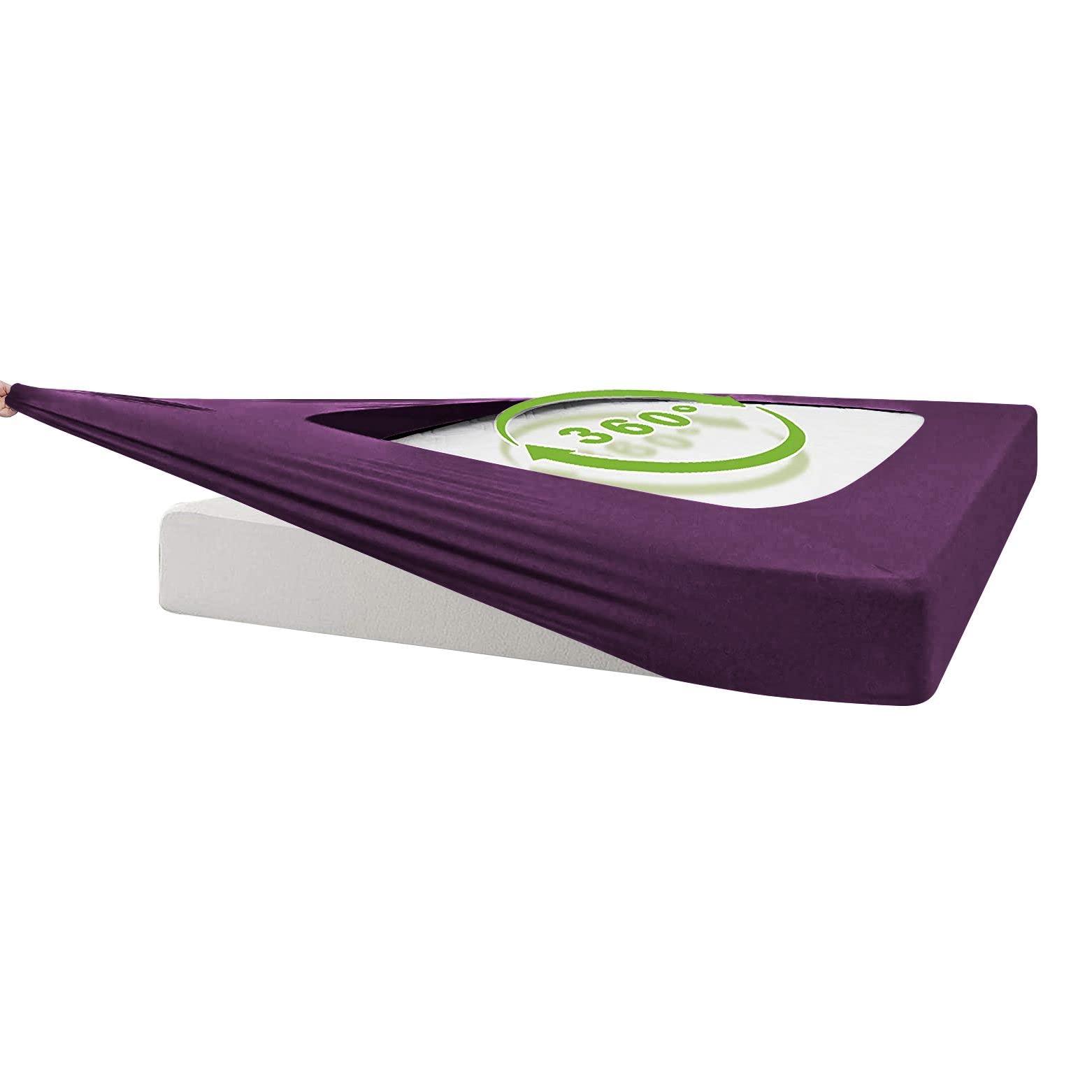 mFabrics mFabrics StretchWrap Box Spring Cover - 100% Egyptian Cotton, 1000 TC, Wrap Around 4 Sides Bed Skirt for Hotel & Home, Fits Box Springs up to 6 Inch - TwinXL, Plum