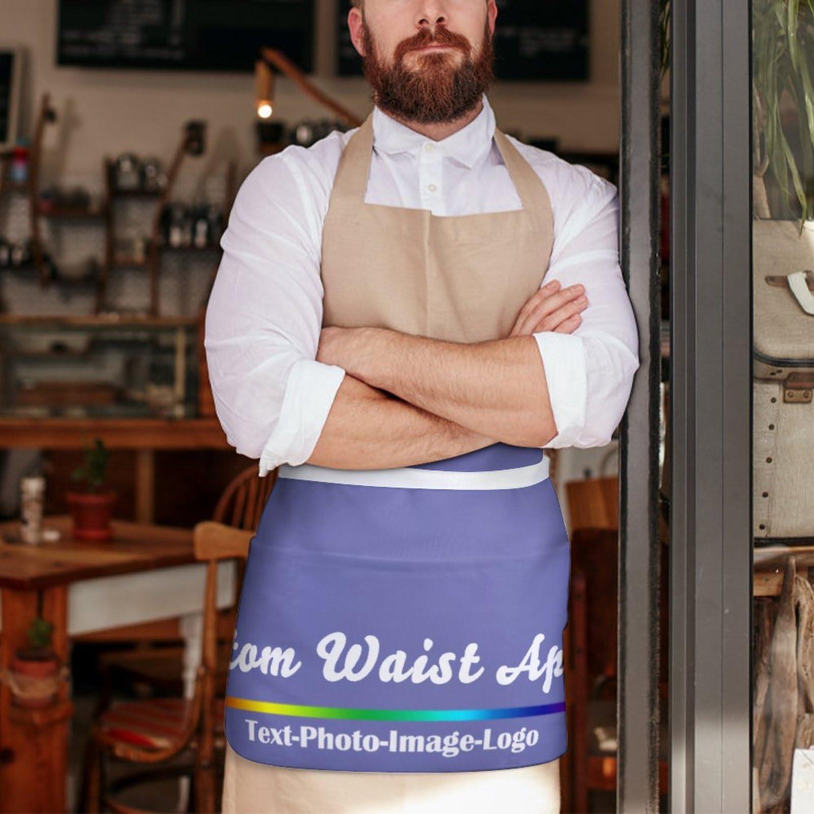sophiehome sophiehome Personalized Waist Apron with 3 Pockets Custom Waitress Waiter Server Short Aprons with Photo Text Logo Violet