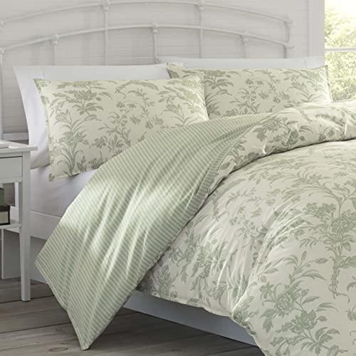 Laura Ashley Laura Ashley Home - King Size Comforter Set, Reversible Cotton Bedding, Includes Matching Shams with Bonus Euro Shams & Throw Pillows (Natalie Sage/Off White, King)