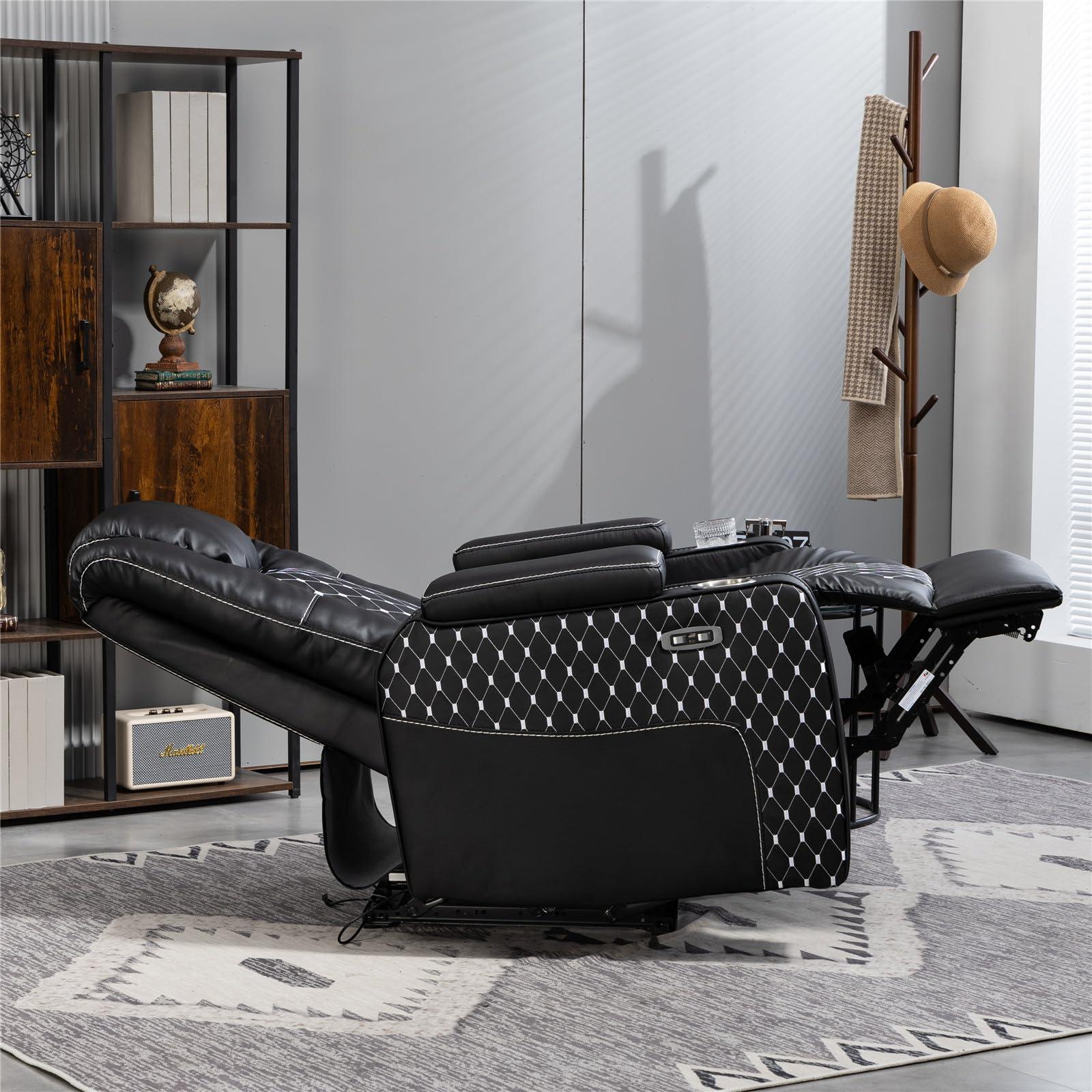 LITVZ Home Theater Seating Recliner with Hidden Arm Storage, Faux Leather Power Recliner Movie & Media Room Chairs with USB Ports and Cup Holders for Lazy Boy Adults