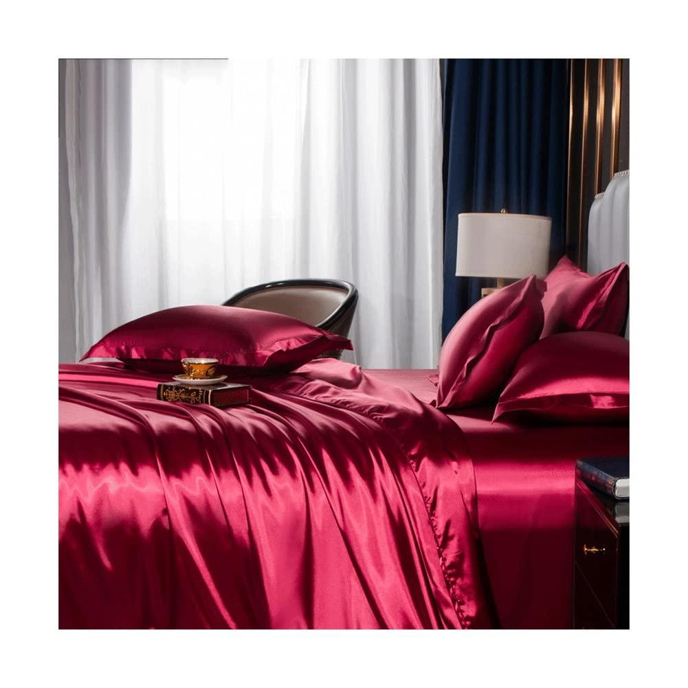 Generic Satin Duvet Cover Set King Double/Full Luxury Silky Silk Sateen Bedding Duvet Cover Set with Zipper Closure 4 Pieces,1 Duvet Cover +1 Fitted Sheet +2 Pillow Sham