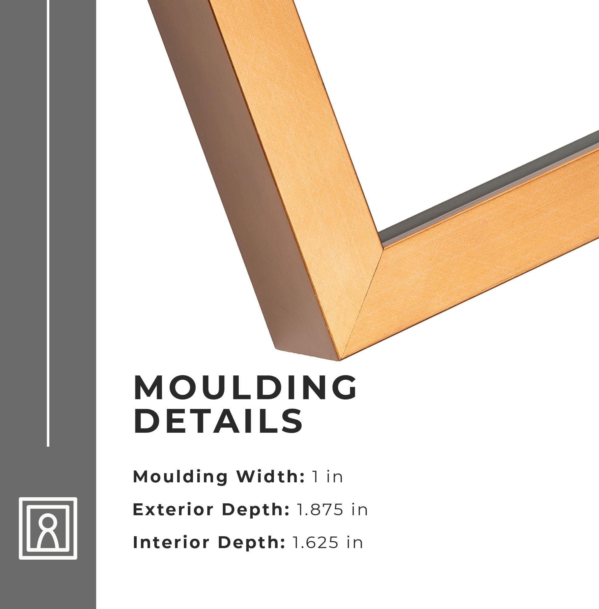 CustomPictureFrames.com 8x21 Shadow Box Gold Cross-Brushed Display Frame | 1.625 Inches Deep Solid Wood | UV Resistant Acrylic Plexiglass Front, Acid Free Backing and Hanging Hardware Included